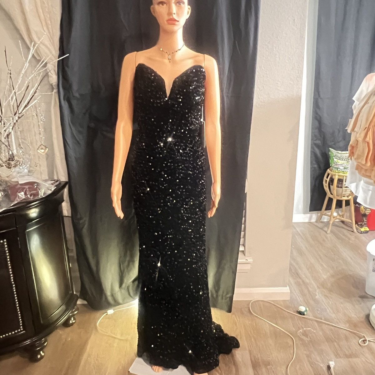 Other Witness Of Love Strapless Black Sequin Mermaid Prom Gown Size S / US 4 / IT 40 - 2 Thumbnail