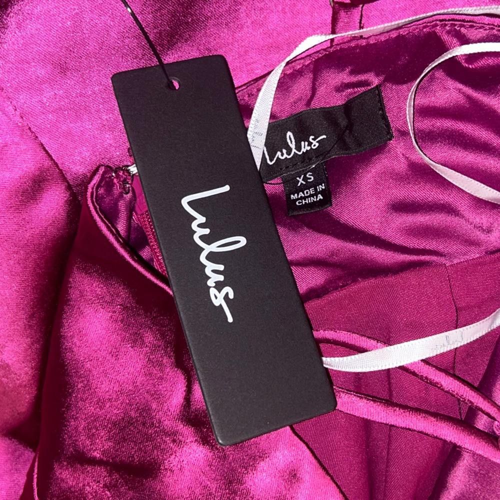 Lulus Lulus NWT Passionate Perfect PinkSatin Split-Leg Jumpsuit XS Size 26" / US 2 / IT 38 - 8 Thumbnail