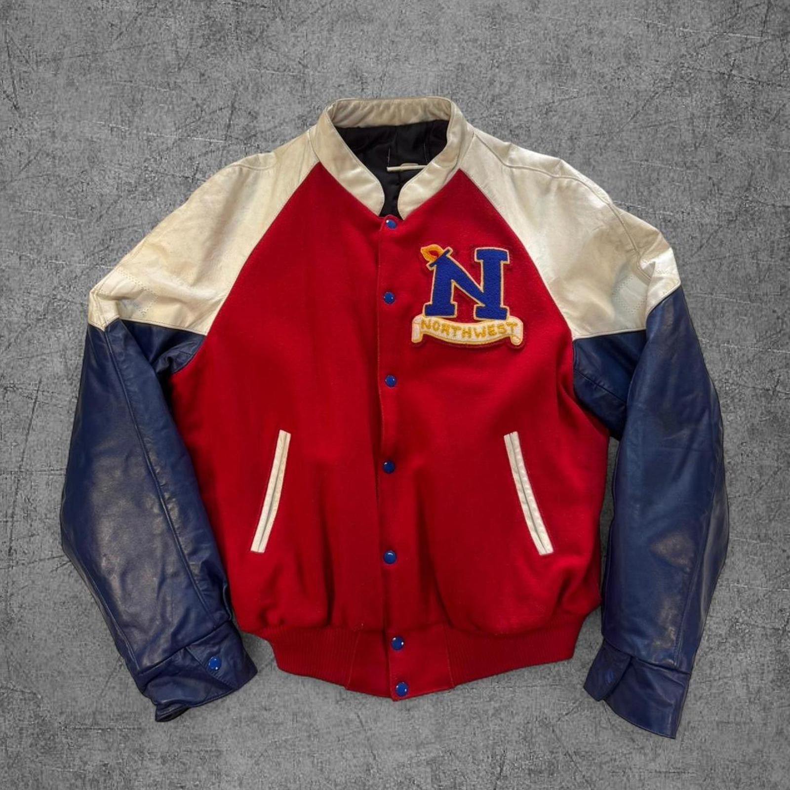 Vintage Vintage 80s Northwestern 2 Tone Leather Bomber Jacket Size US L / EU 52-54 / 3 - 1 Thumbnail