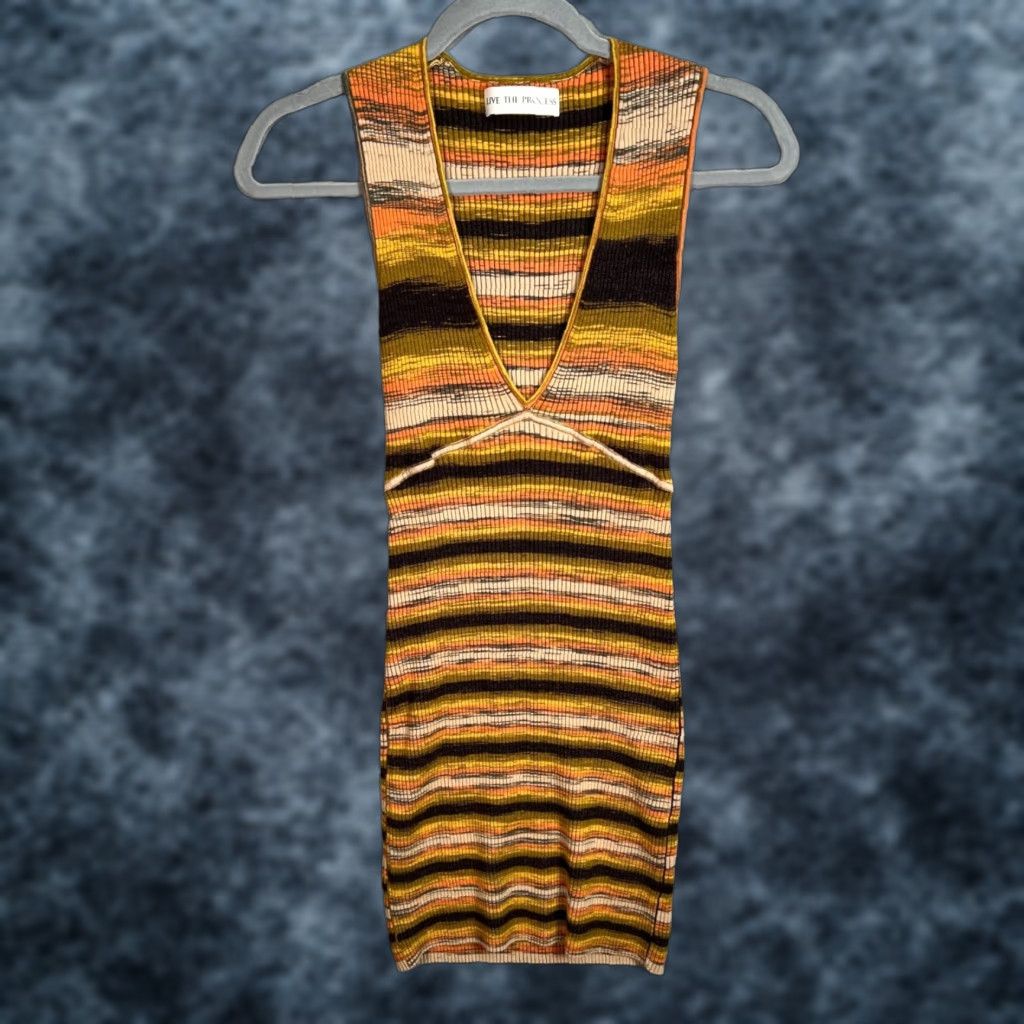 Live The Process Live The Process Dress Womens XL Multicolor Striped Ribbed Knit Sleeveless Midi V-Neck Size XL / US 12-14 / IT 48-50 - 1 Thumbnail
