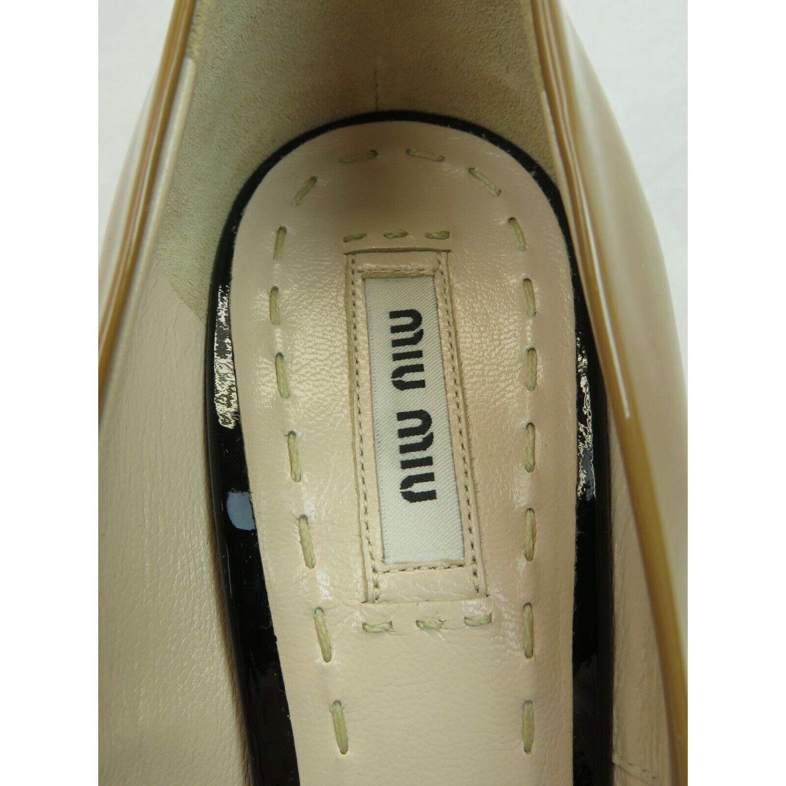 Miu Miu 5KP127 CAMEL BLACK PATENT LEATHER PEEP TOE PUMPS 39.5 ITALY Size US 9.5 / IT 39.5 - 6 Thumbnail