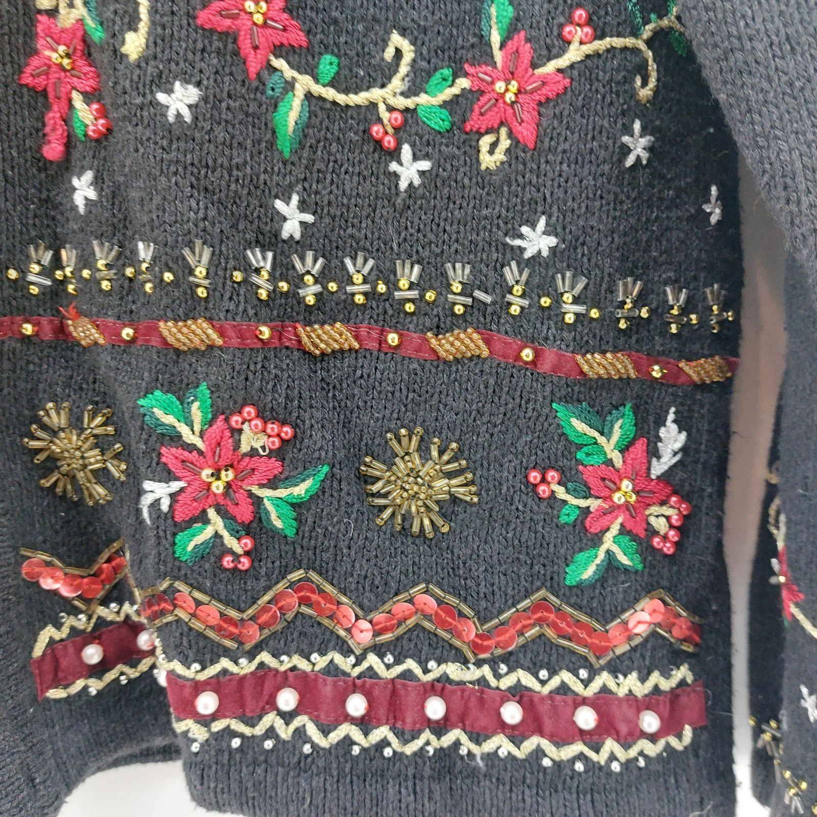 Other Erika PM Ugly Christmas Sweater Cardigan Black Poinsettia Size M / US 6-8 / IT 42-44 - 5 Thumbnail