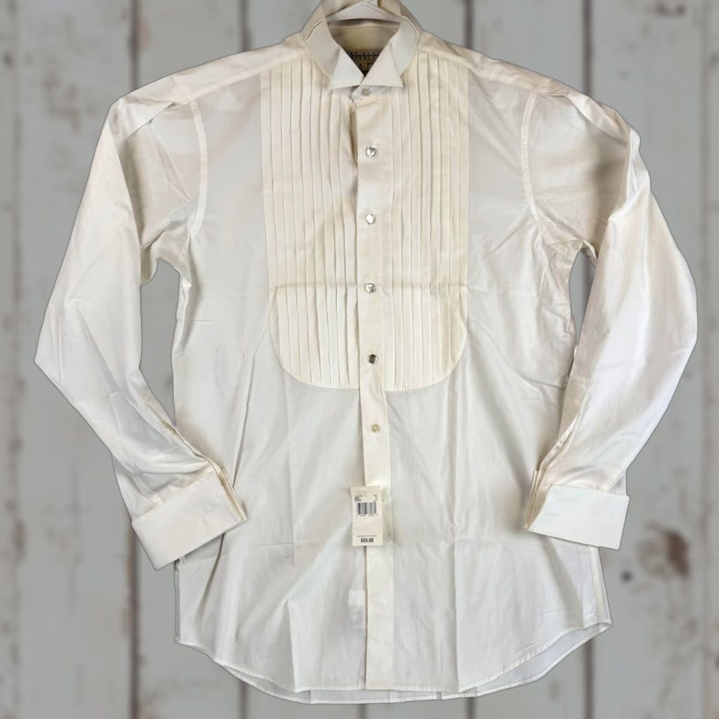 Perry Ellis Perry Ellis Portfolio Dress Shirt Mens 15 White Pleated Wing Collar Tuxedo Formal Bib Ivory 15 in Neck Long Sleeve Boss Barrel Cuff Size 40R - 1 Thumbnail