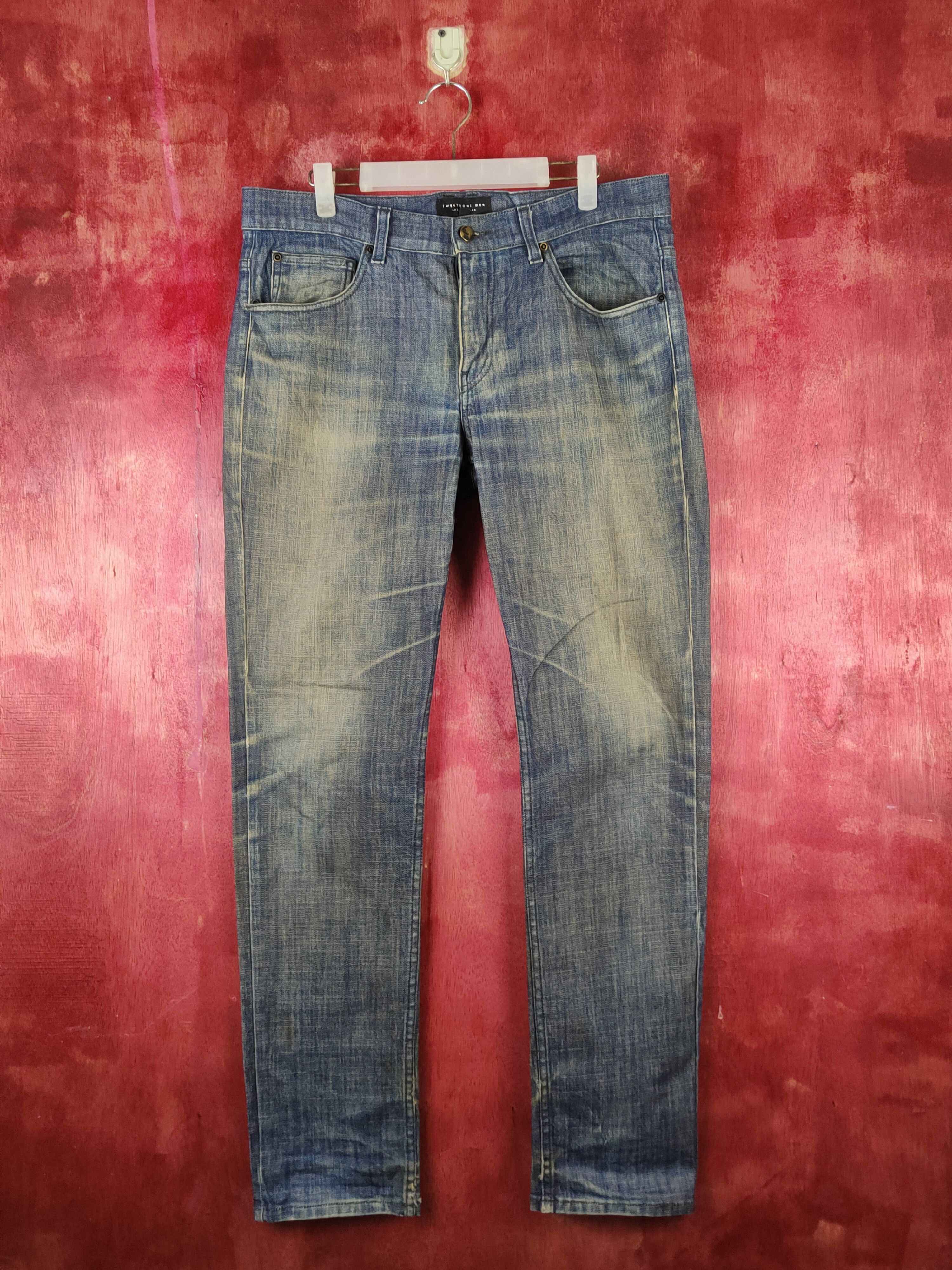 Japanese Brand Twentyone Dark Blue Distressed Ripped Jeans #S2145 Size US 35 - 1 Thumbnail