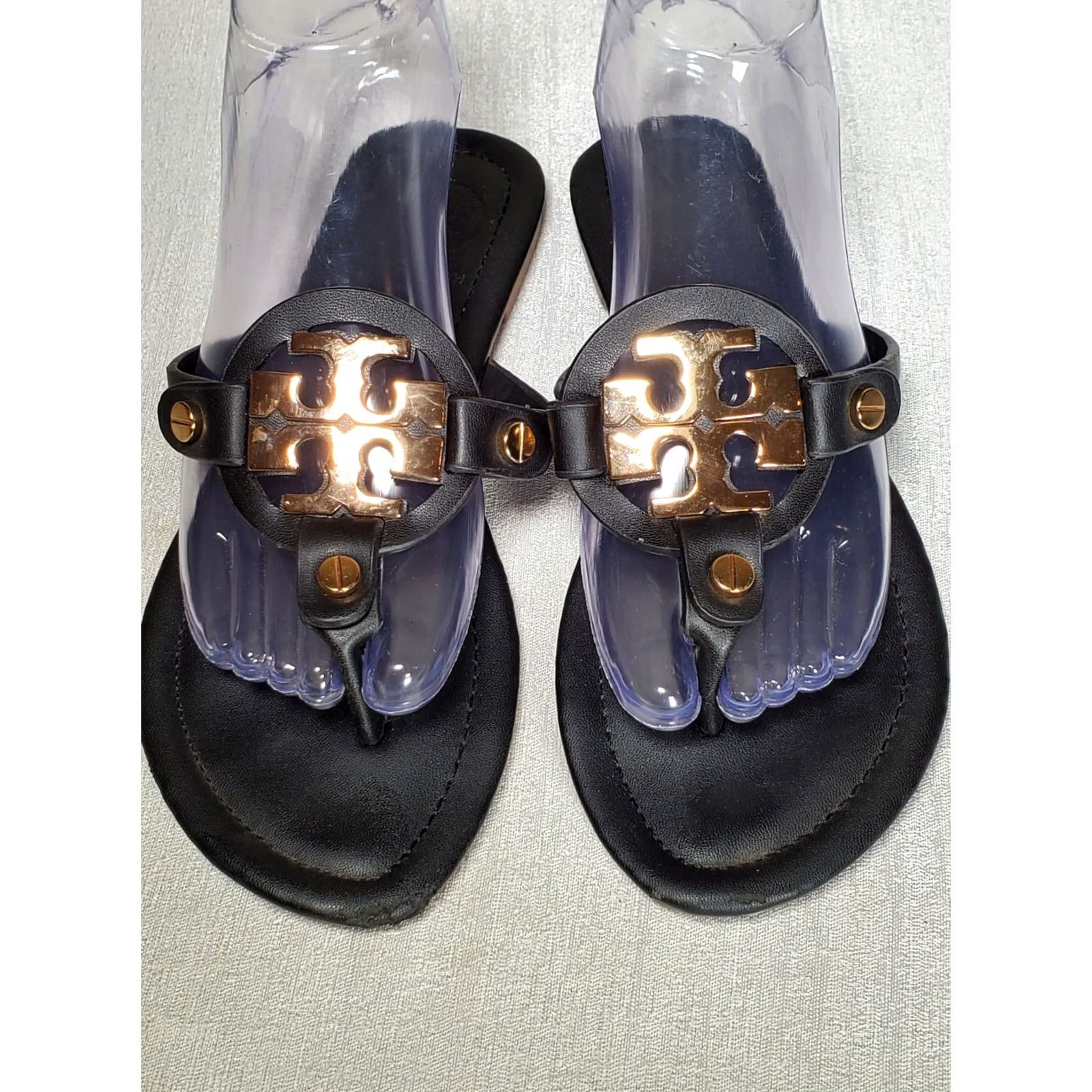 Tory Burch Tory Burch Miller 2 Black Leather Sandal Women US 8 Thong Gold Tone Double T Logo Accents Size US 8 / IT 38 - 6 Thumbnail
