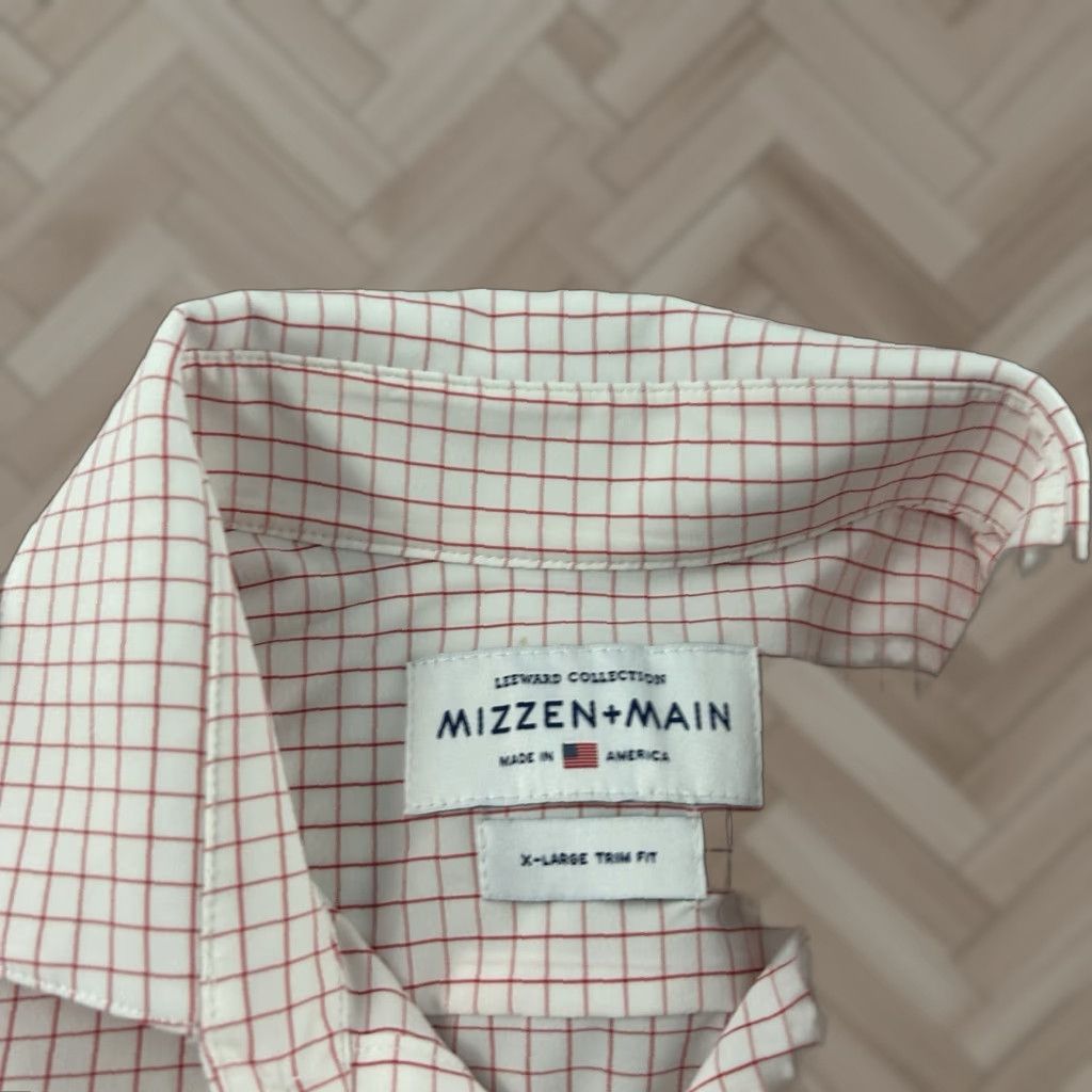 Mizzen+Main Mizzen+Main Button-Up Shirt XL White Pink Plaid Long Sleeve Slim Fit Mens Size US XL / EU 56 / 4 - 1 Thumbnail