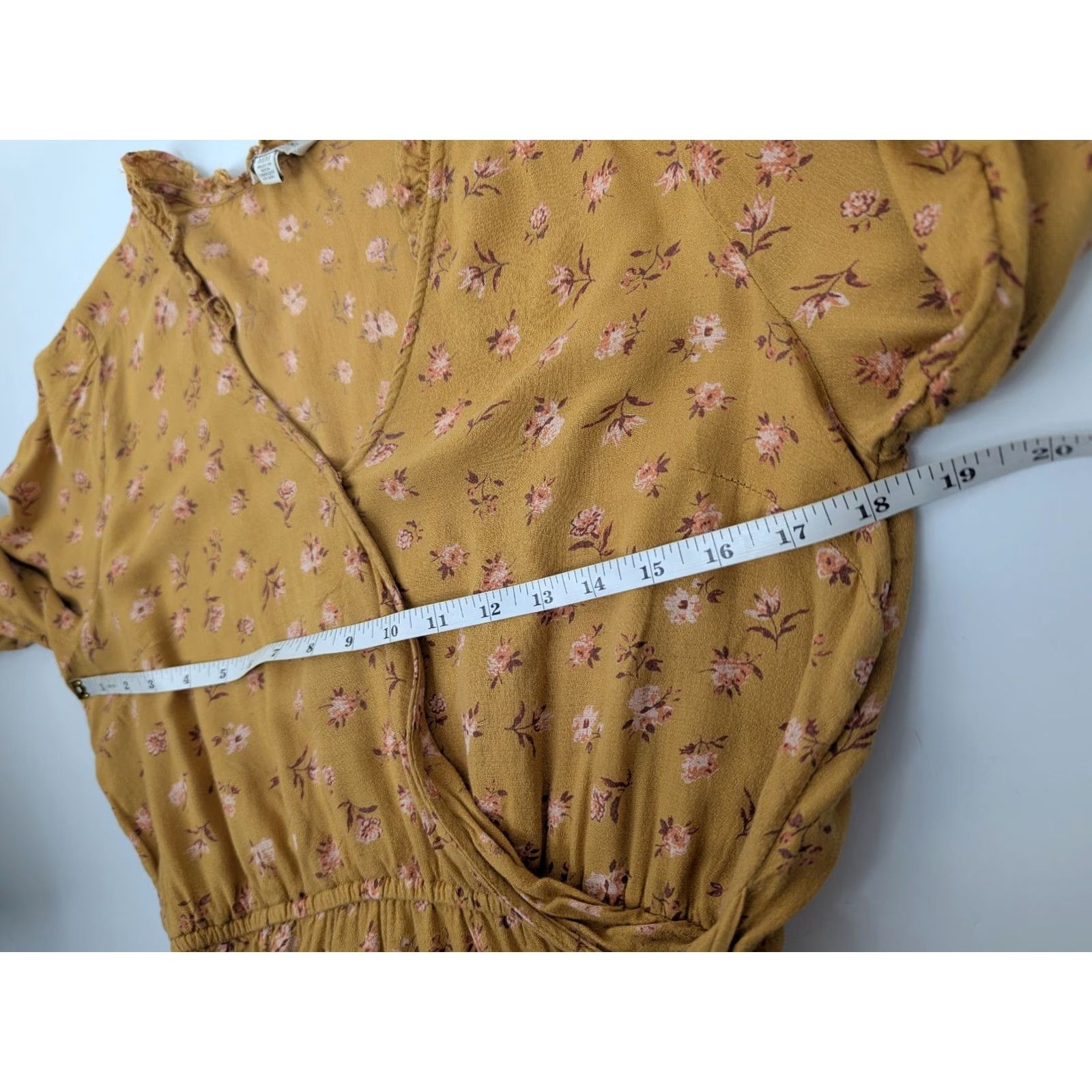 Lucky Brand Lucky Brand Mustard Yellow Floral Wrap Tie Ruffle V-Neck Long Sleeve Blouse M Womens Blouse Bohemian Pink Size M / US 6-8 / IT 42-44 - 5 Thumbnail