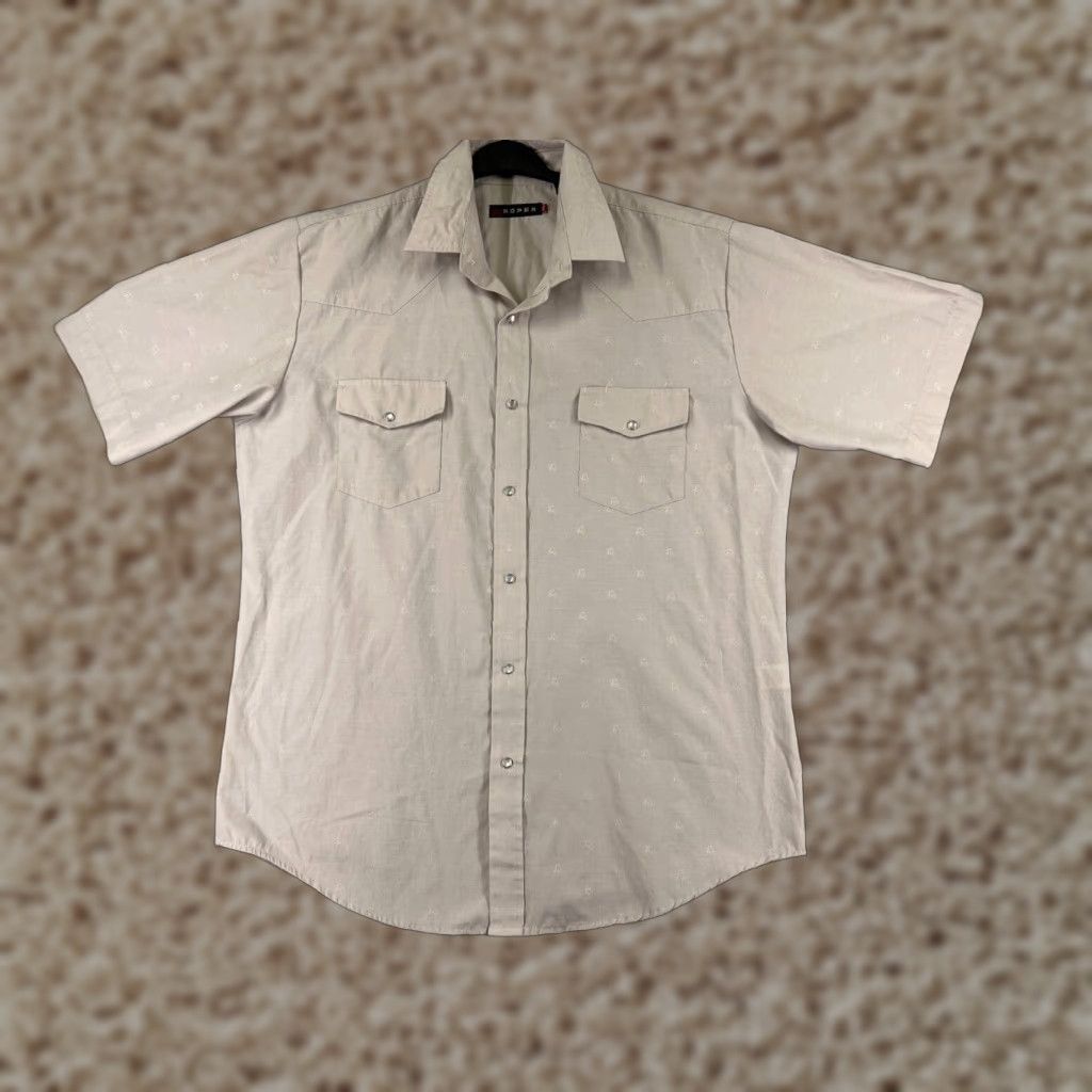 Roper Shirt Mens XL Beige Embroidered Horse All Over Print Button-Up Western Shirt Men’s XL Beige