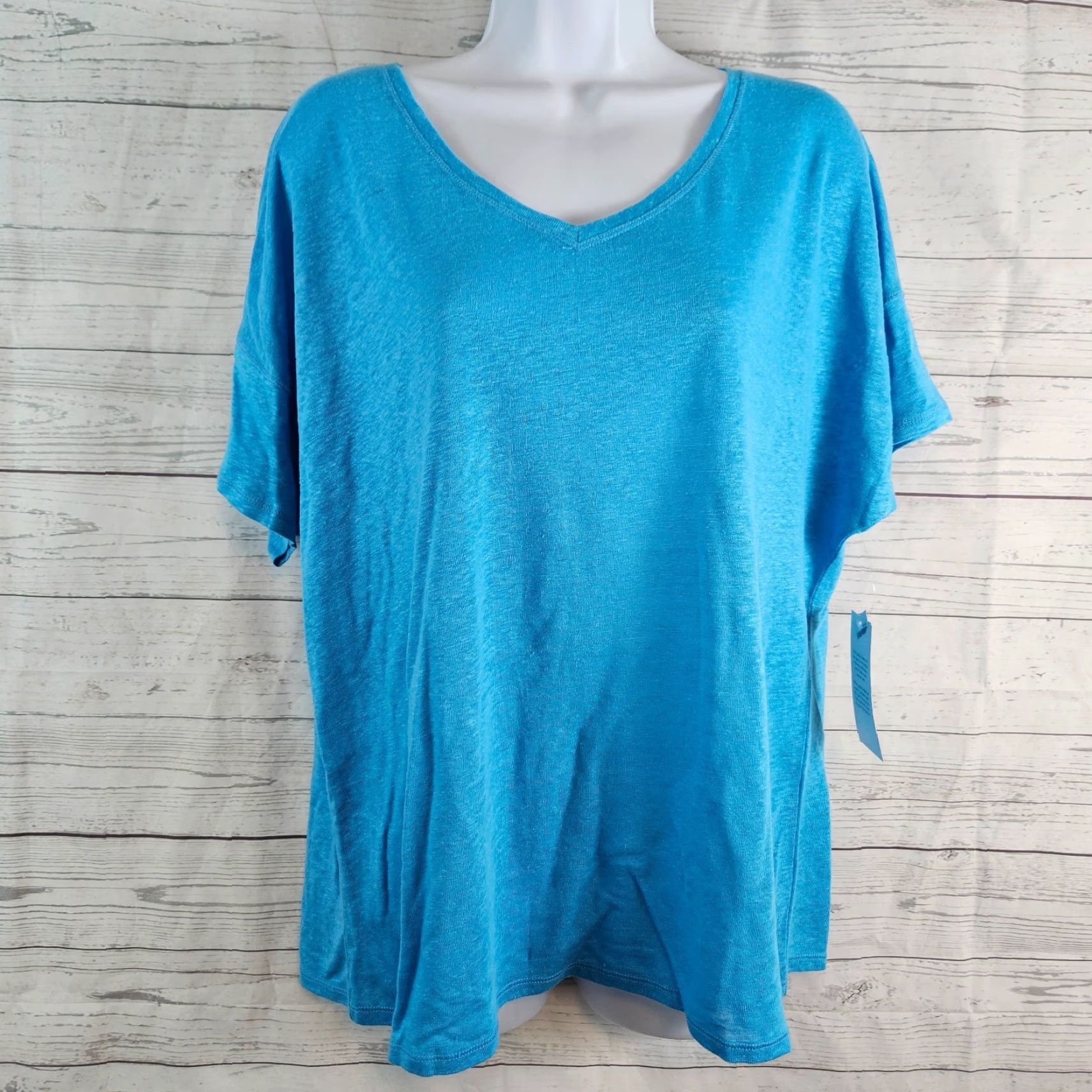 Vintage Chico's Womens Linen Top Sleeve Scoop Neck Solid Blue Large Size L Shirt Womens Classic Spring Summer Fall Short Sleeve Pullover Size L / US 10 / IT 46 - 2 Thumbnail