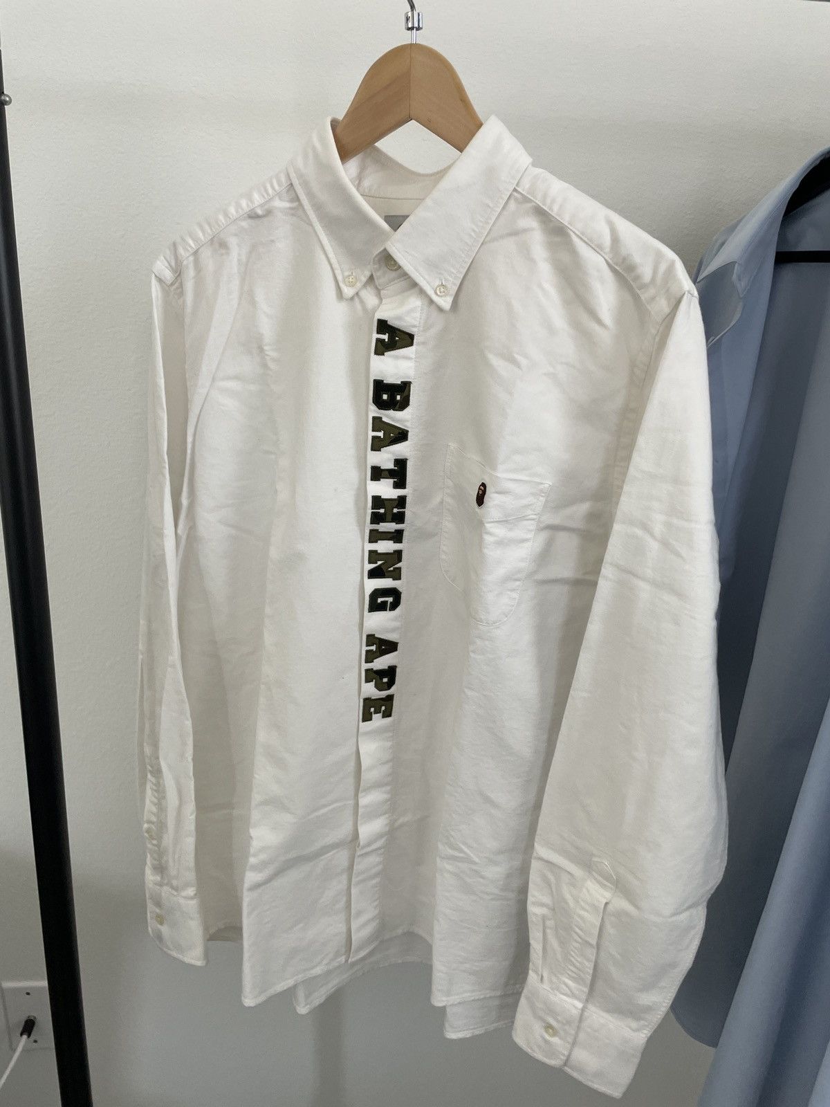 image of Bape White Button Long Sleeve Shirt, Men's (Size XL)