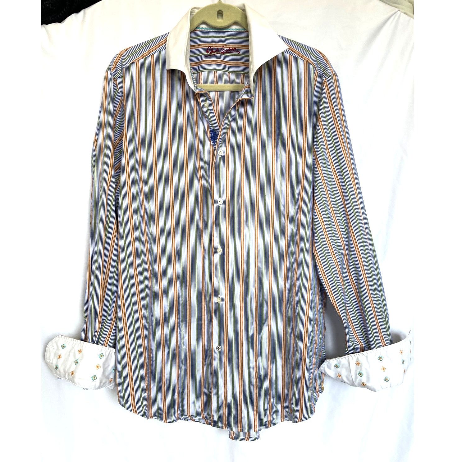 Robert Graham Robert Graham Orange Blue Striped Button Up Shirt, Large Size US L / EU 52-54 / 3 - 1 Thumbnail