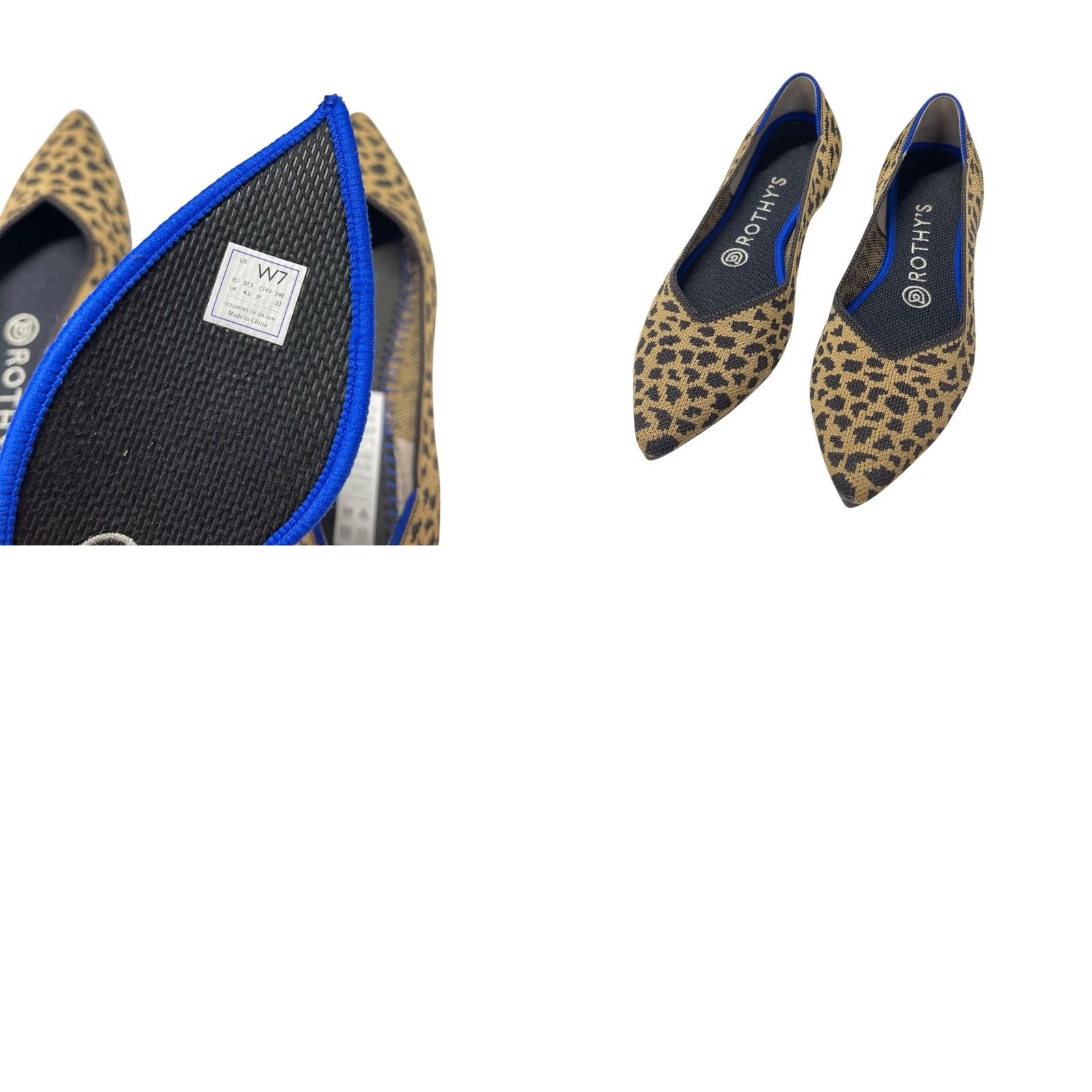 Rothy's Animal Print Pointed Flat Size 7 Leopard Cheetah Women Slip On Tan Shoes Flat Shoes Womens