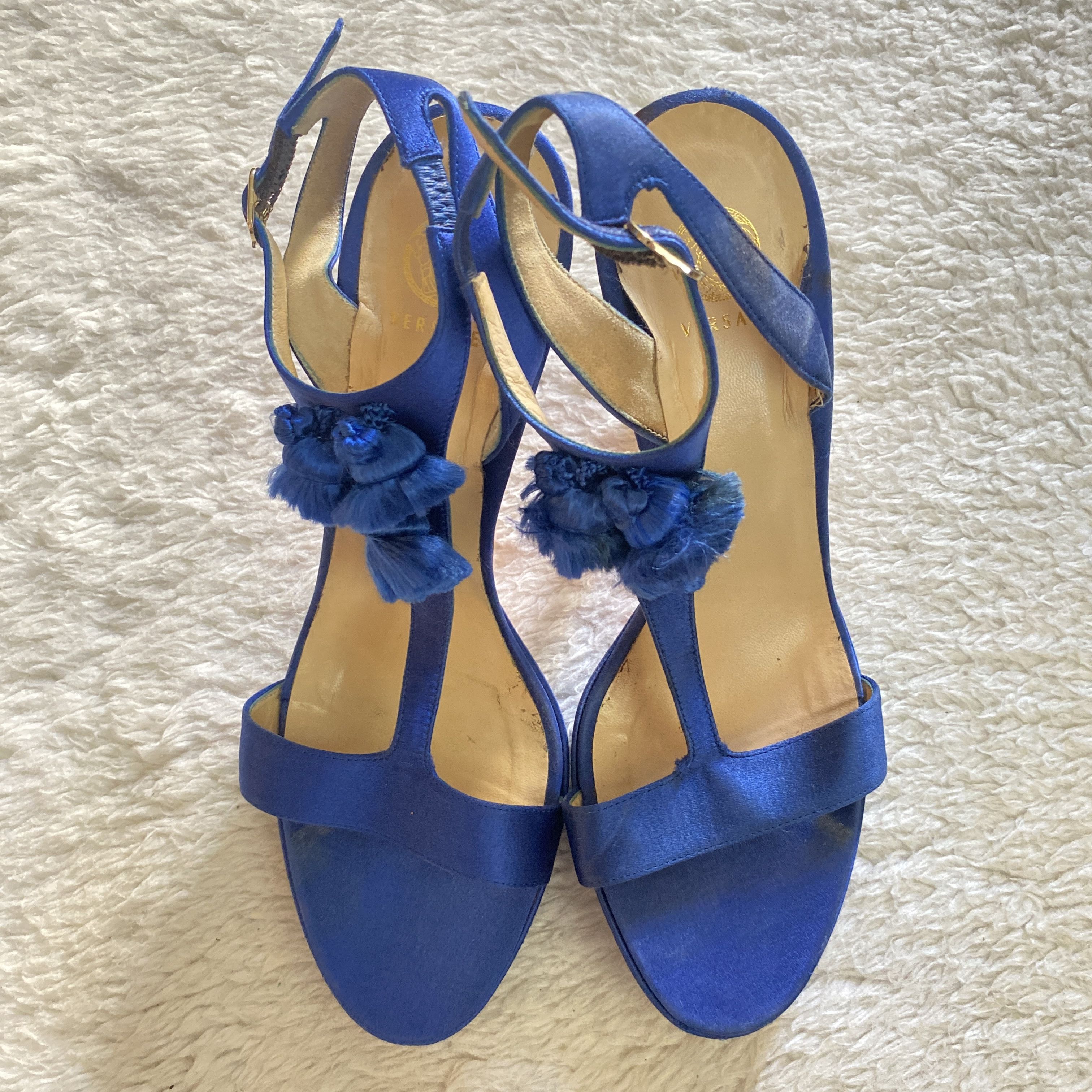 Versace Versace S/S 2008 Blue Silk Tassel Heels – Open Toe Sandals Size US 8 / IT 38 - 14 Thumbnail