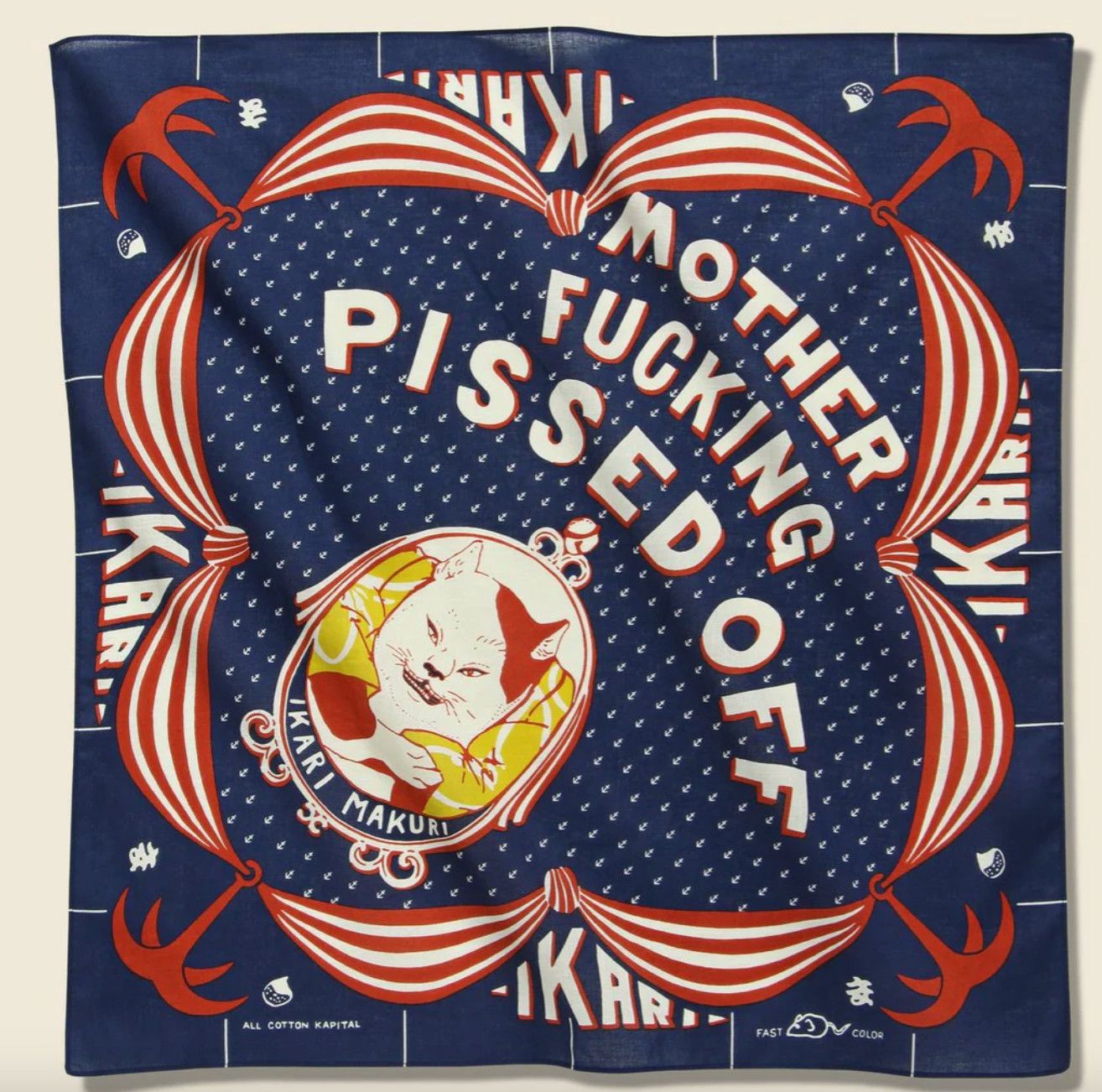 Kapital IKARIMAKURI Bandana Cat Graphic Japan Navy