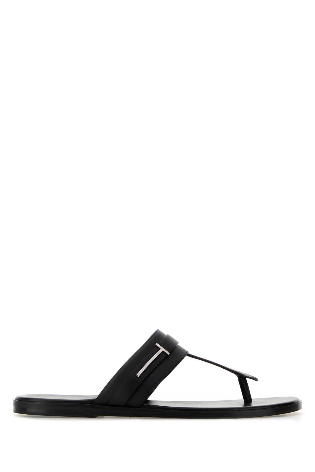 Black Leather Thong Slippers