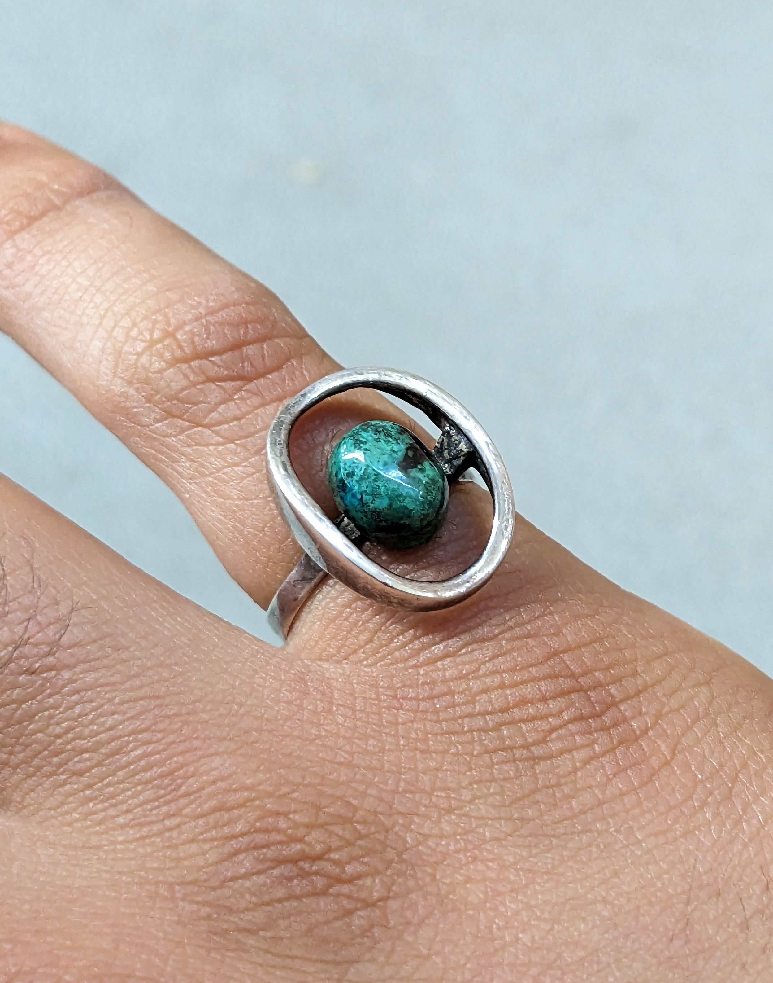 Jewelry Vintage Sterling Silver Ring 6.75 Green Eilat Modern MCM Size ONE SIZE - 12 Thumbnail