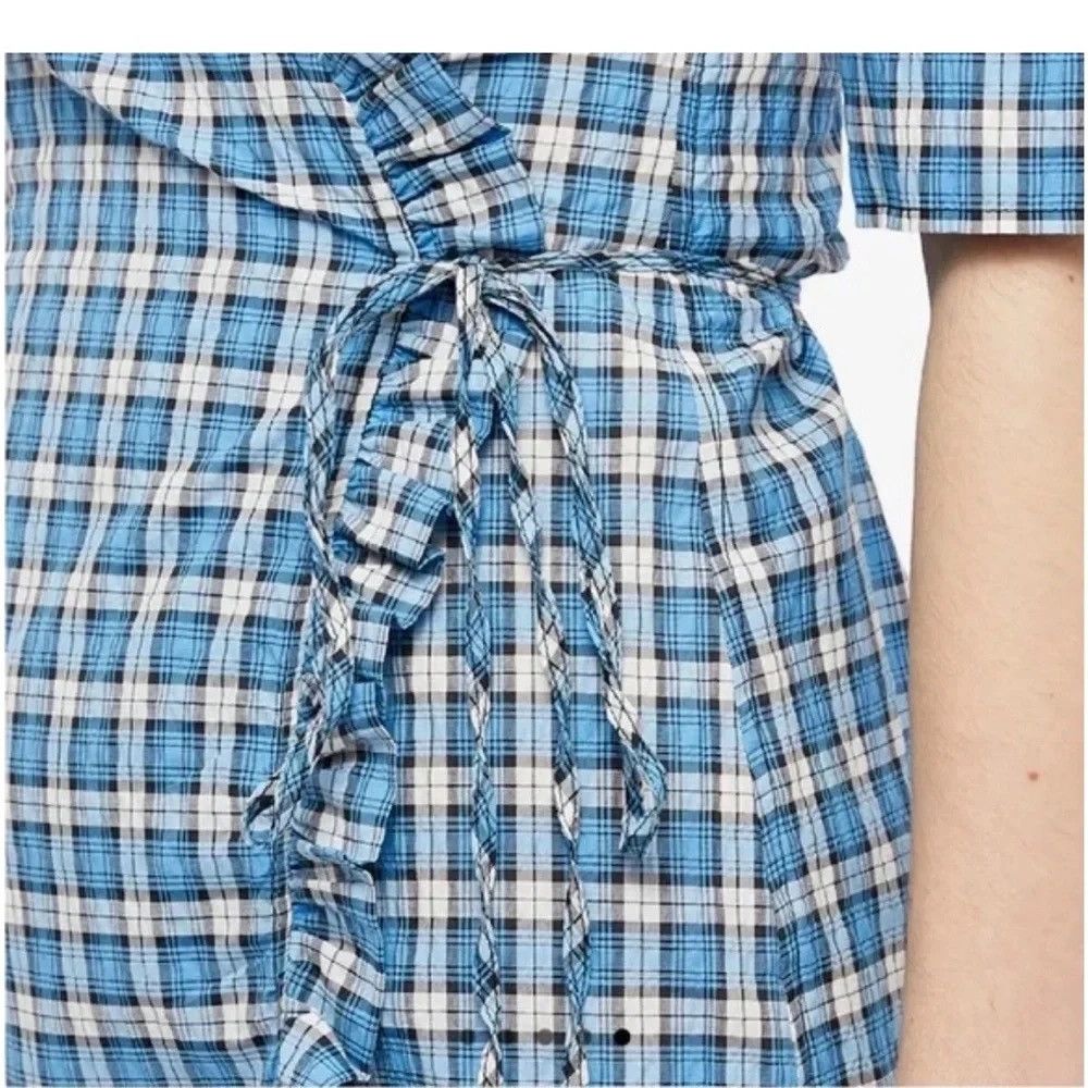 Ganni Ganni Seersucker Check Wrap Mini Dress Azure Blue XS NWT Size XS / US 0-2 / IT 36-38 - 5 Thumbnail