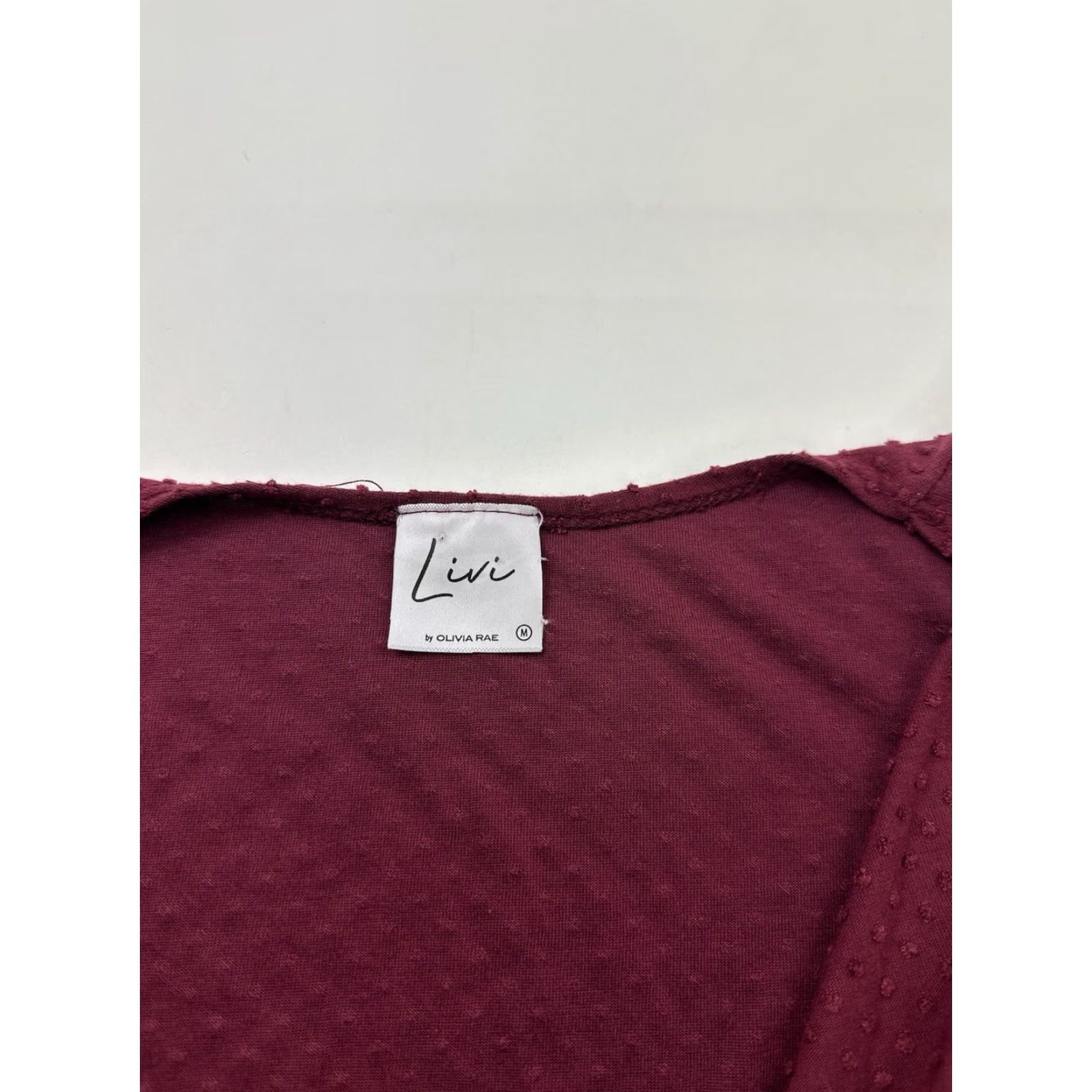 Vintage Livi By Olivia Rae Top Women M Medium Burgundy Tie Front Blouse V-Neck Short Sleeve Cropped Size M / US 6-8 / IT 42-44 - 3 Thumbnail