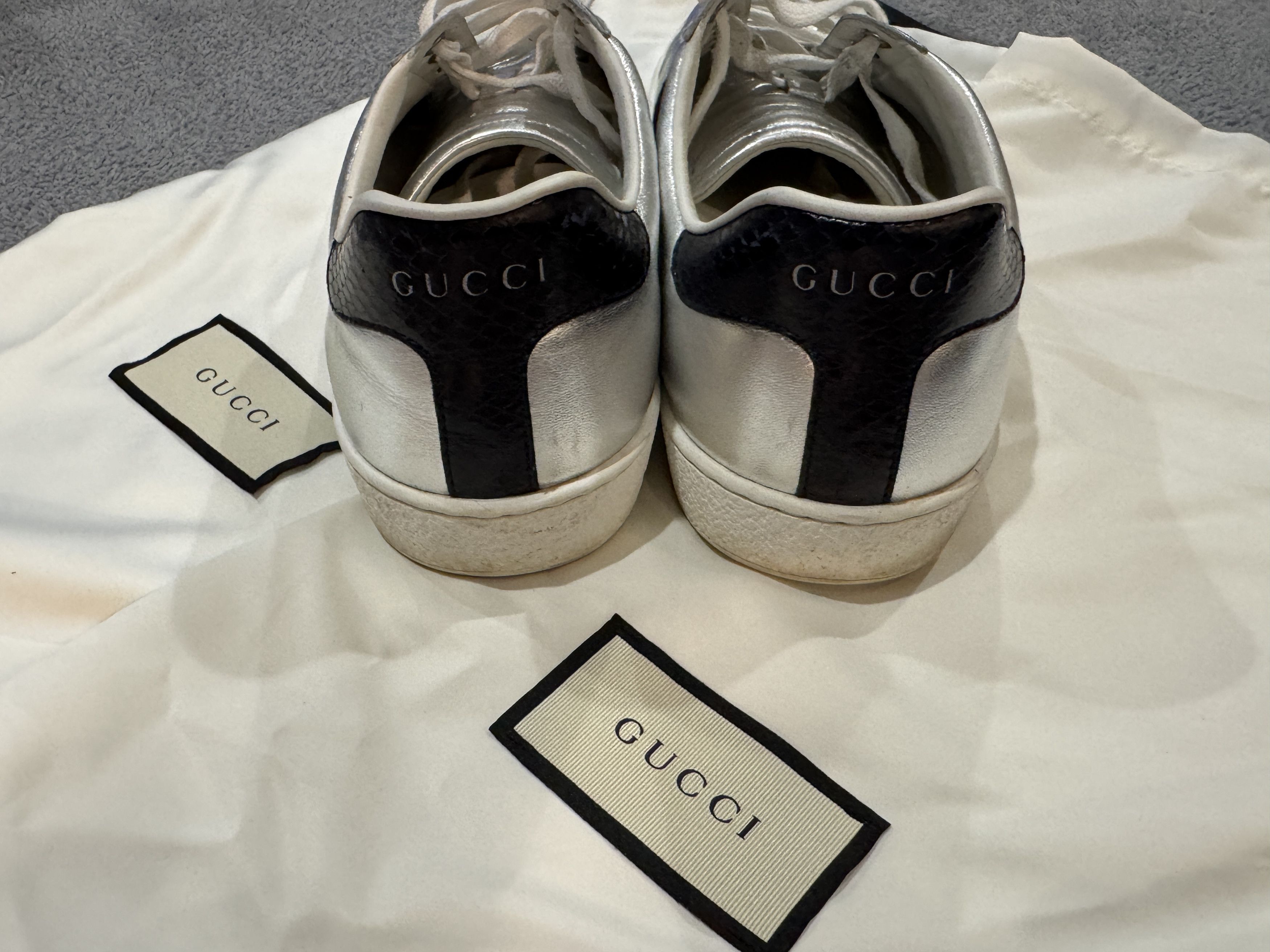 Gucci Gucci Ace Sneakers Silver Leather – Size 7 EU 40 Size US 7 / EU 40 - 4 Thumbnail