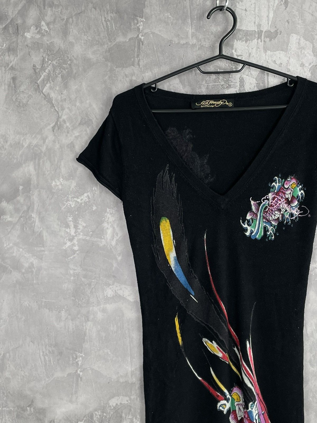Christian Audigier × Ed Hardy 00s Ed Hardy Tattoo Print Glamour Rayon Y2K Dress Size S / US 4 / IT 40 - 4 Thumbnail
