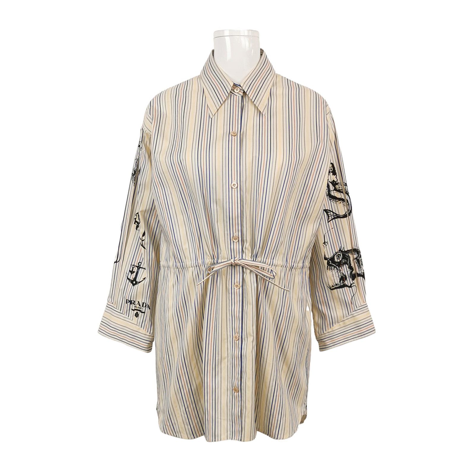 Prada Prada Striped Button-Down Shirt with Waist Tie - dmc Size S / US 4 / IT 40 - 1 Thumbnail
