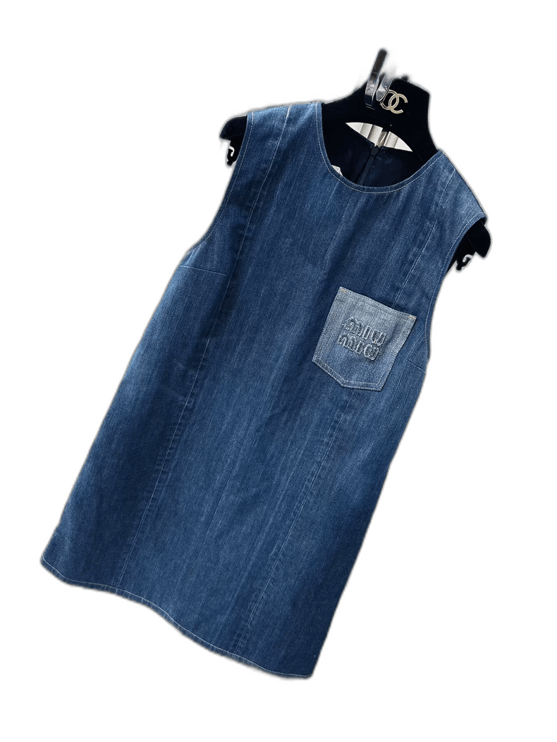 Miu Miu 24SS Blue Denim Embroidered Dress