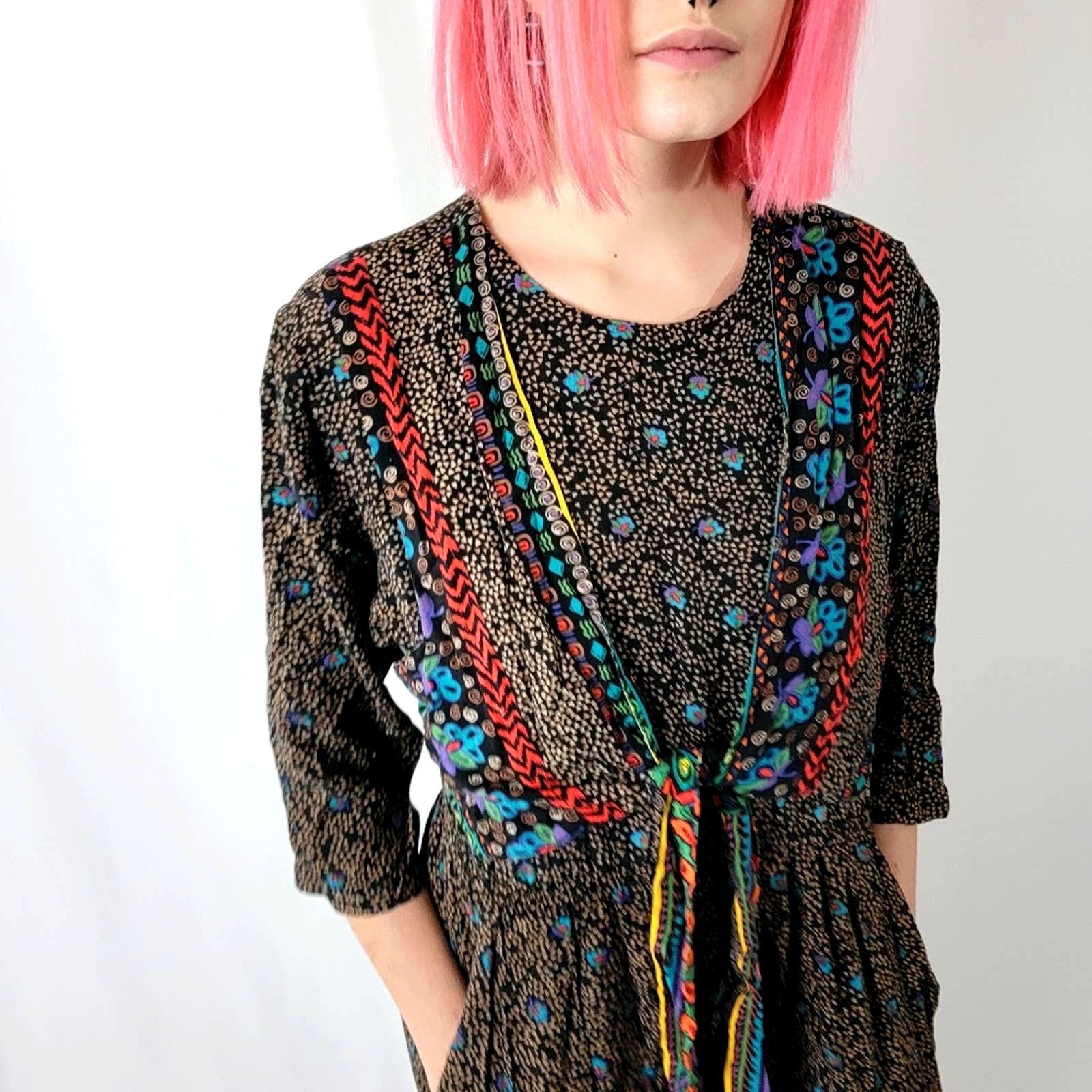 Vintage Vintage 90s Boho Cottagecore Romper Jumpsuit - M Size 28" / US 6 / IT 42 - 2 Thumbnail