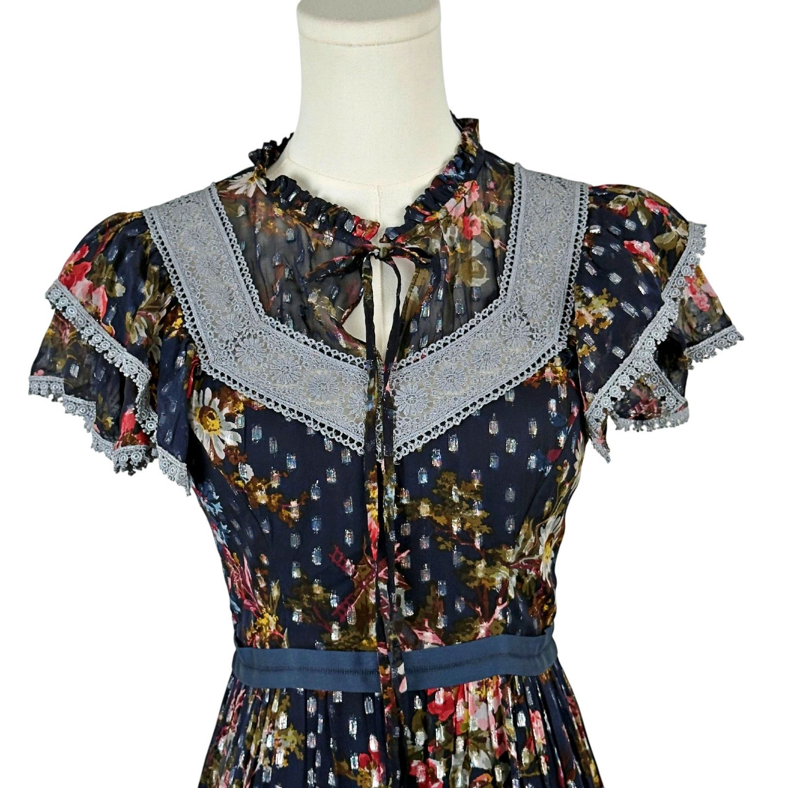 Other Needle & Thread Navy Winter Forest Floral Prairie Maxi Dress Size XS / US 0-2 / IT 36-38 - 4 Thumbnail