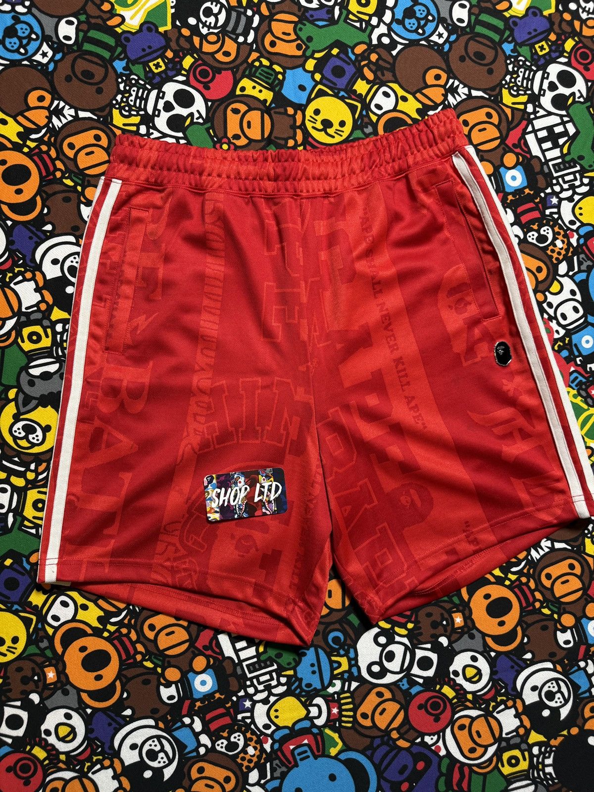 Bape A Bathing Ape Red Polyester Logo Shorts Size US 32 / EU 48 - 2 Thumbnail