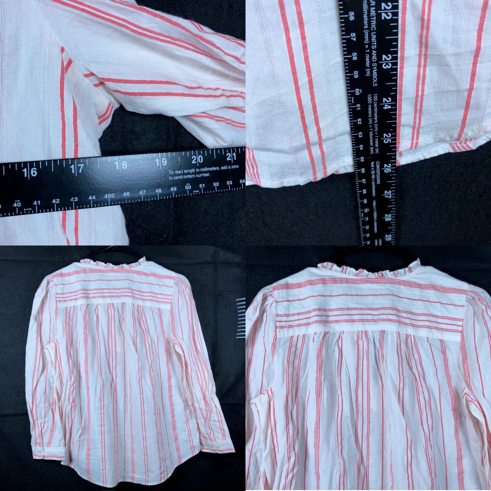 Loft LOFT Shirt Womens White Pink Striped V-Neck Key Hole Long Sleeve 100% Cotton S Size S / US 4 / IT 40 - 8 Thumbnail
