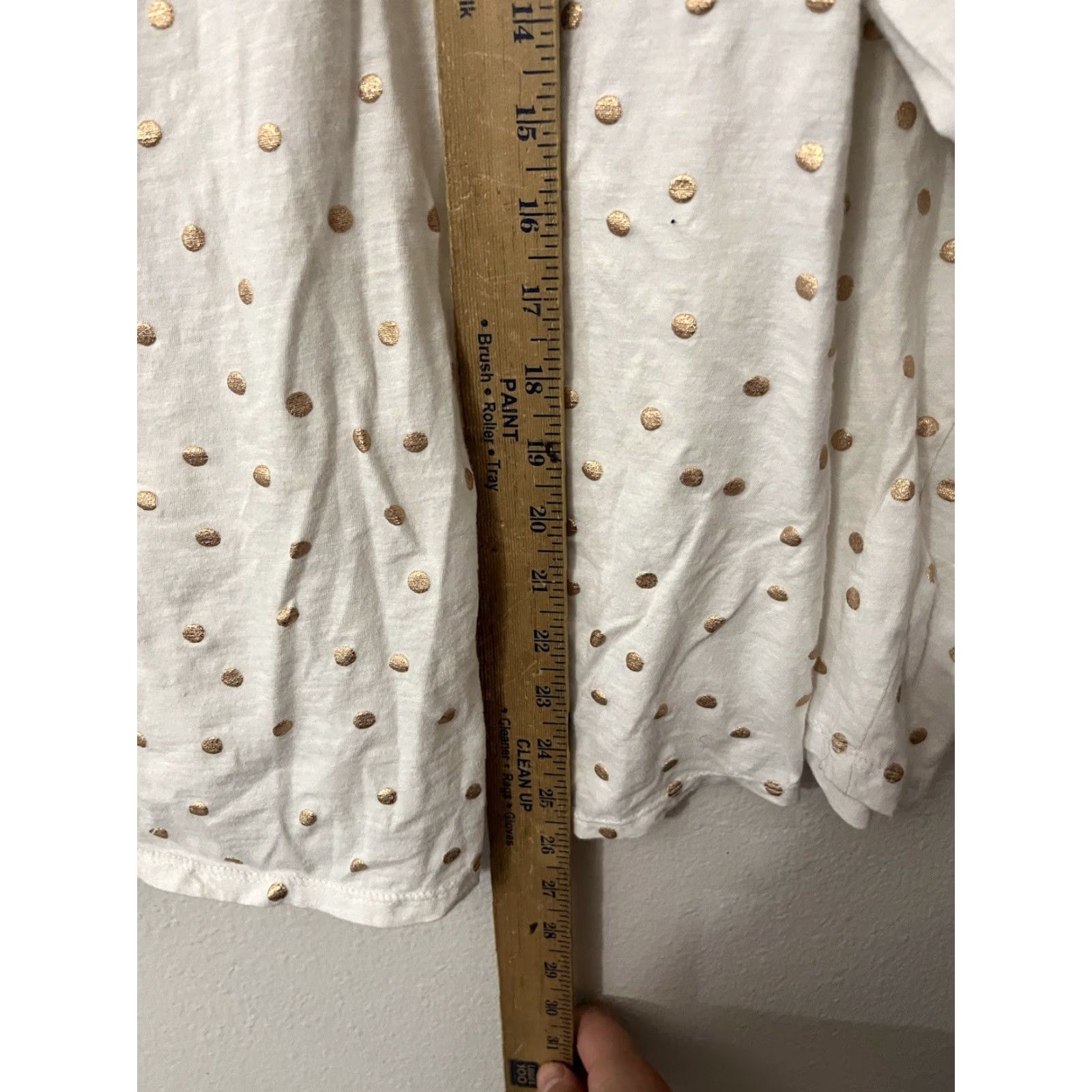 Loft VINTAGE Loft Plus 20/22 Crean W/Shiny Gold Polka Dot Scoop Neck Long Sleeve Tshirt Size 3XL / US 20-22 - 4 Thumbnail