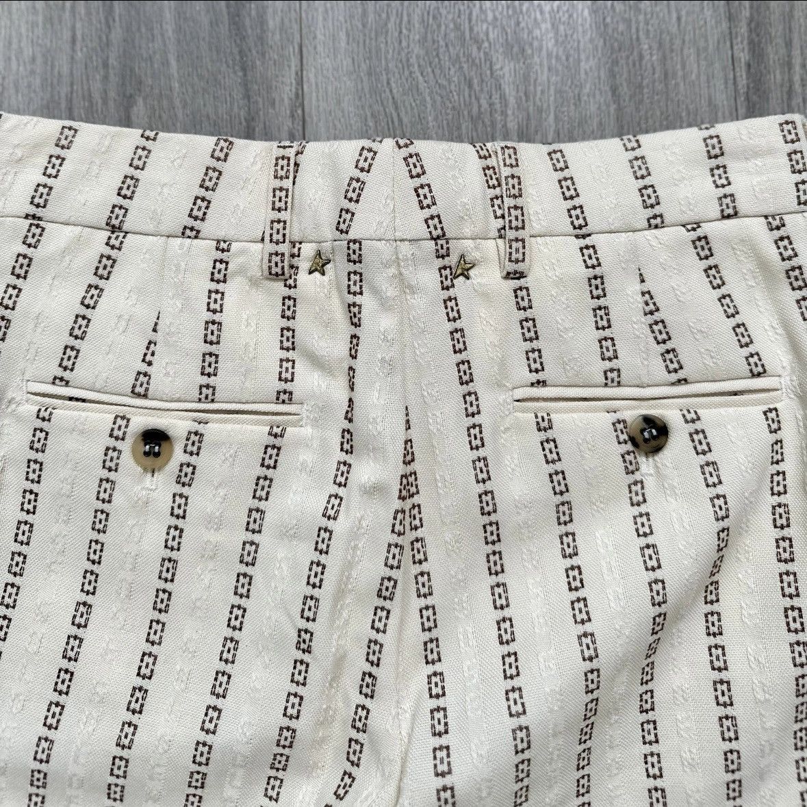 Golden Goose Golden Goose Cream Jacquard Flared Cotton Pants NWT Size 26" / US 2 / IT 38 - 11 Thumbnail