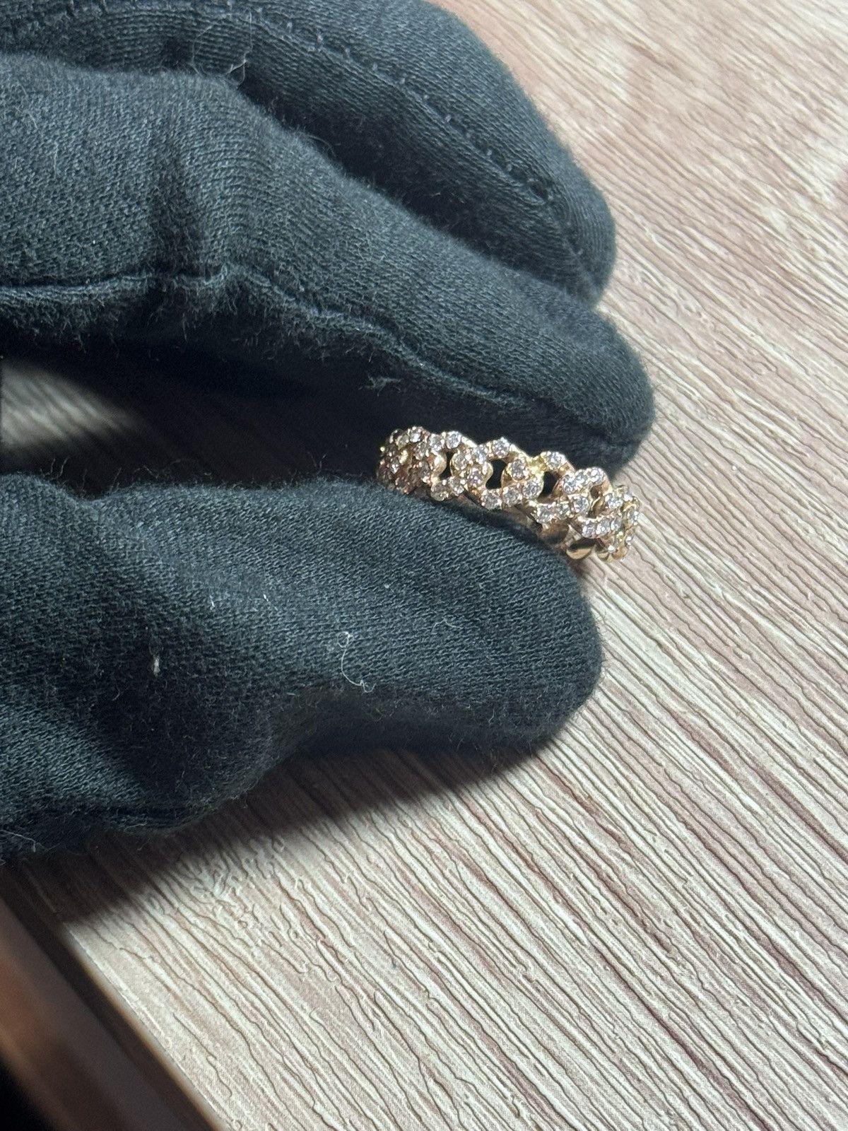 Jewelry 14K Solid Gold Iced Cuban Link Ring w/ Natural Diamonds Size ONE SIZE - 9 Thumbnail