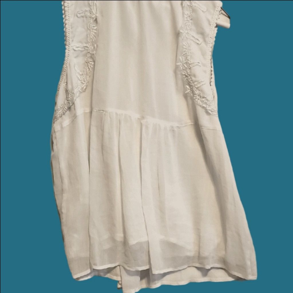 NO ID Roaman's Elegant White Embroidered Tank Top Size 4XL / US 24-26 - 4 Thumbnail