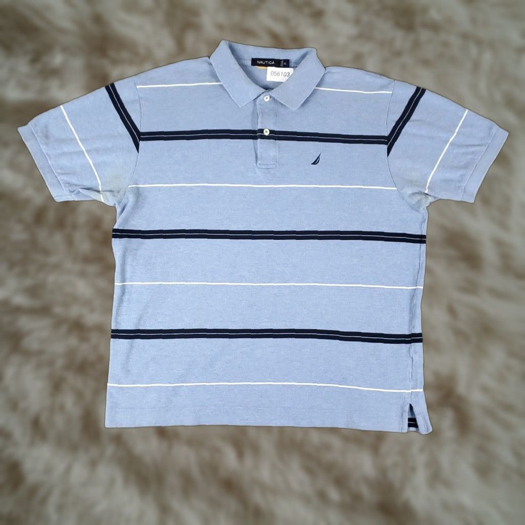Nautica VINTAGE Nautica Polo Shirt Men XL Blue Striped Casual Short Sleeve Cotton Hybrid 80s Men's Size US XL / EU 56 / 4 - 1 Thumbnail