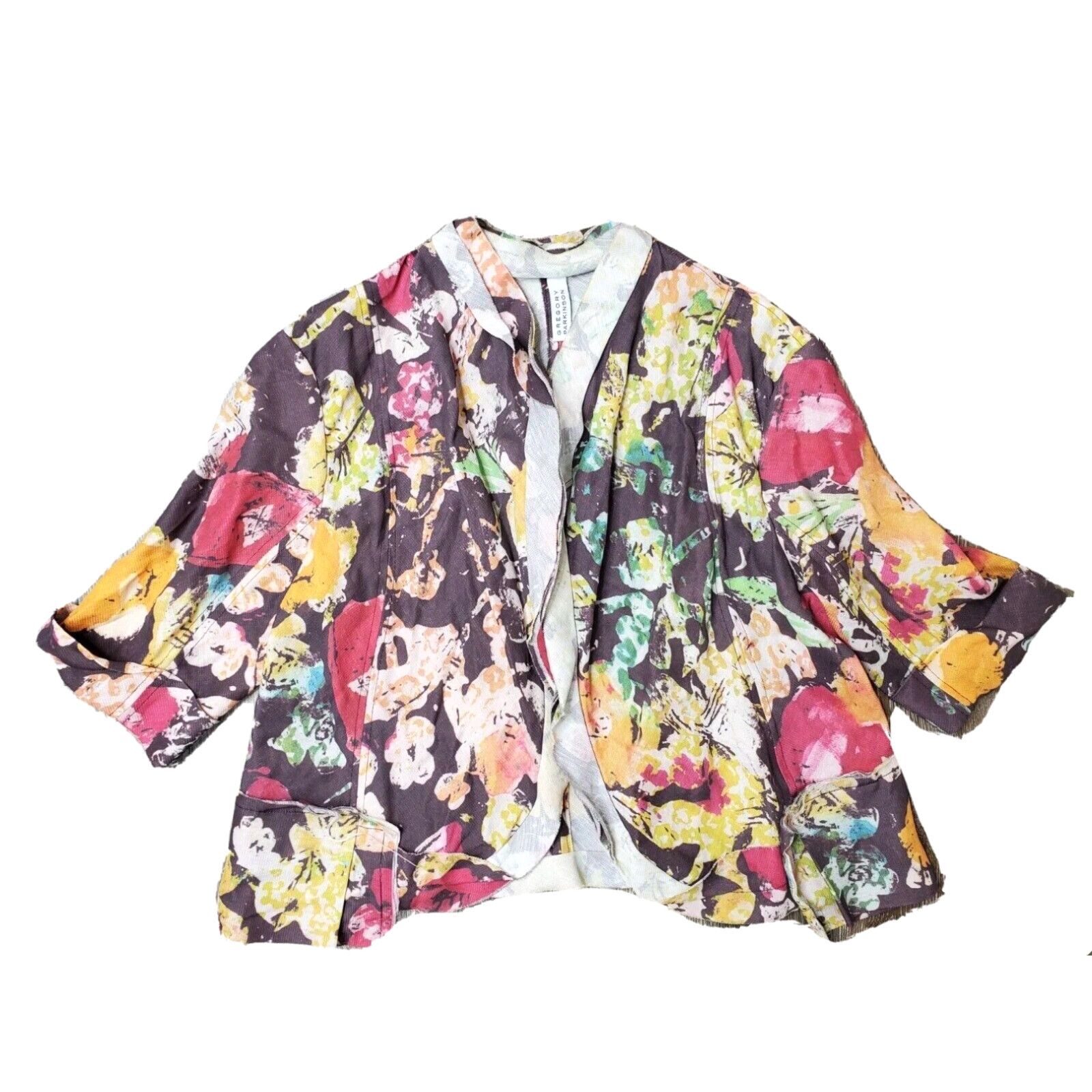 image of Gregory Parkinson Multicolor Boho Patchwork Deconstructed Hippie Jacket Womens L in White (Size Lar