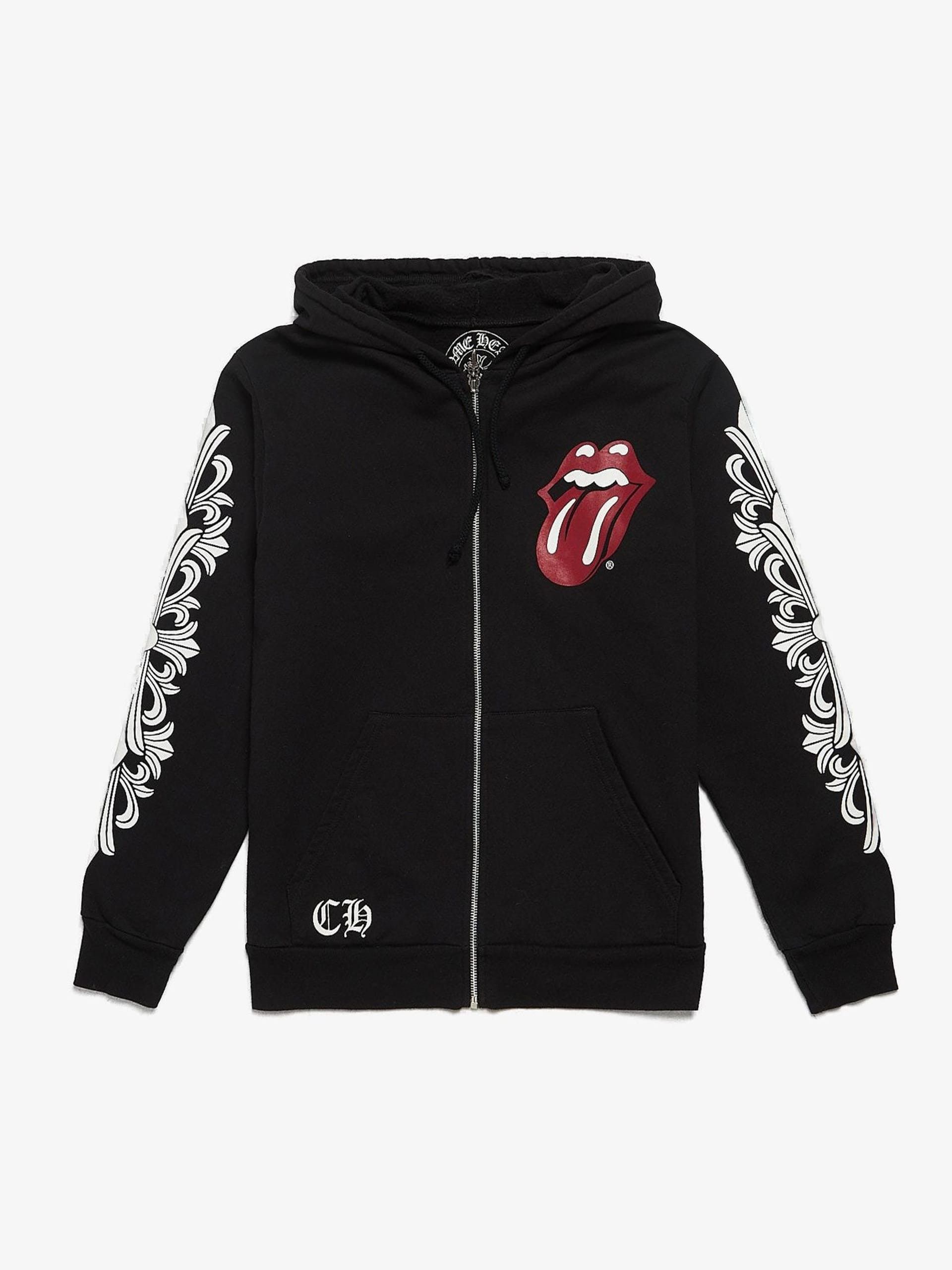 Pre-owned Chrome Hearts Black The Rolling Stones Printed Zipped Cotton Hoodie