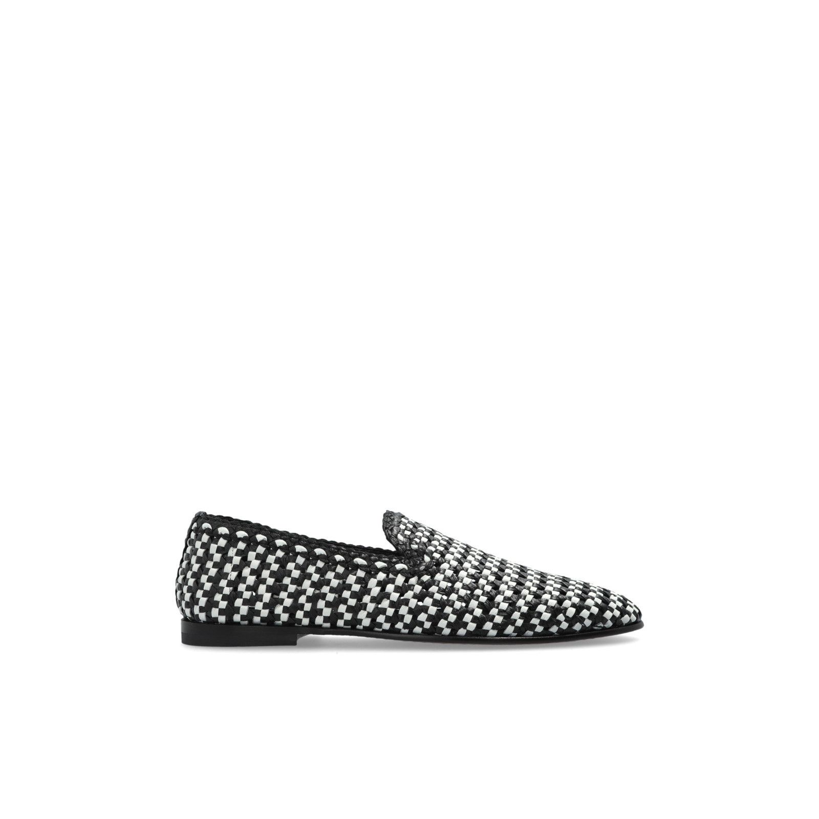 DOLCE&GABBANA Woven Black White Leather Loafers New & Authen
