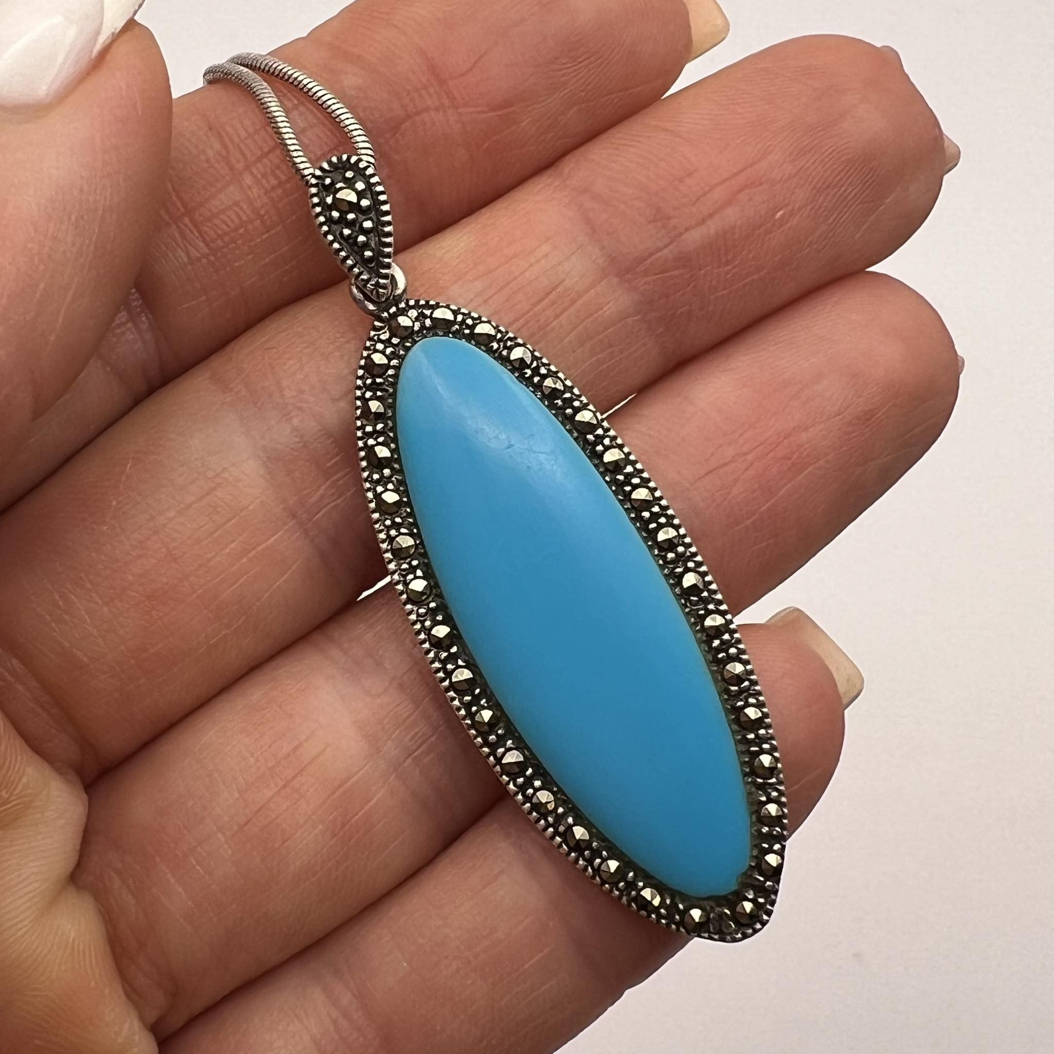 Jewelry x Sterling Silver Vintage Sterling Silver 925 Necklace Pendant Turquoise 9.7G, Women's