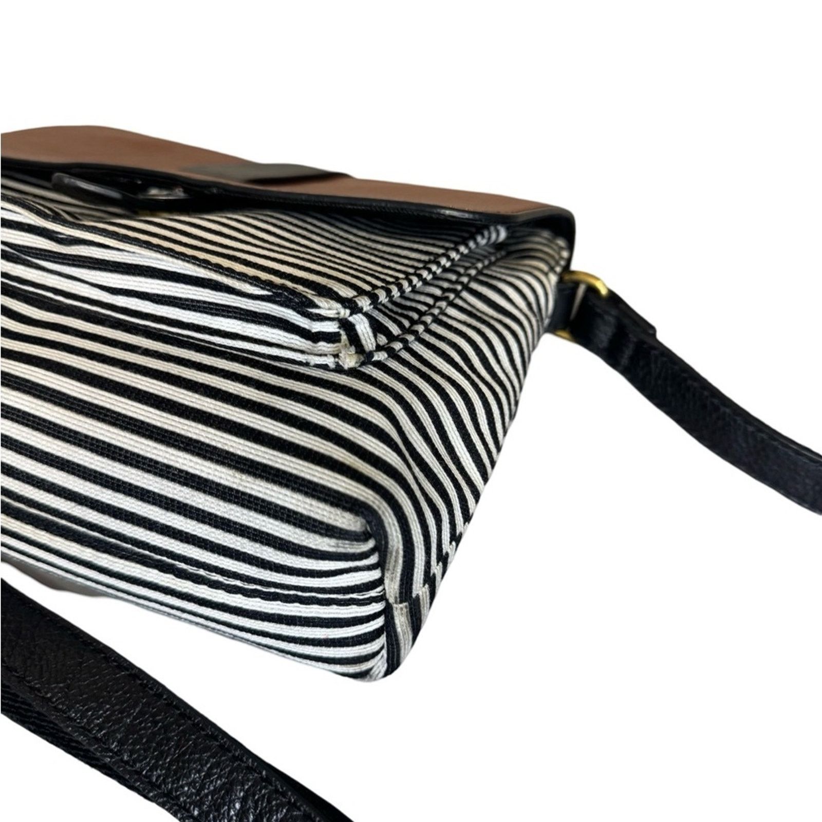 Fossil Fossil Kinley Flap Striped Purse w/Brown Leather Crossbody Size ONE SIZE - 9 Thumbnail