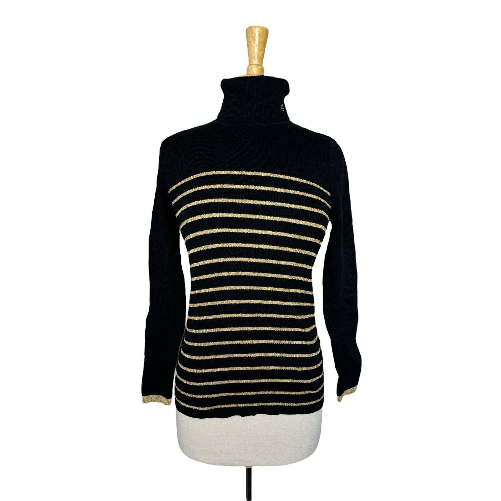 Lauren By Ralph Lauren RALPH LAUREN LRL Black Gold Rib Knit Logo ...