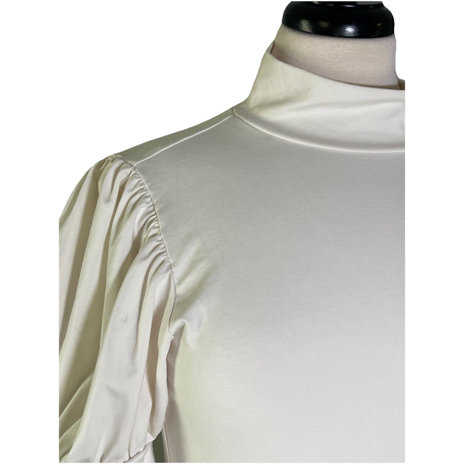 Ann Taylor Ann Taylor Mock Turtleneck Puff Sleeves Heavy Spandex Top Size S / US 4 / IT 40 - 2 Thumbnail