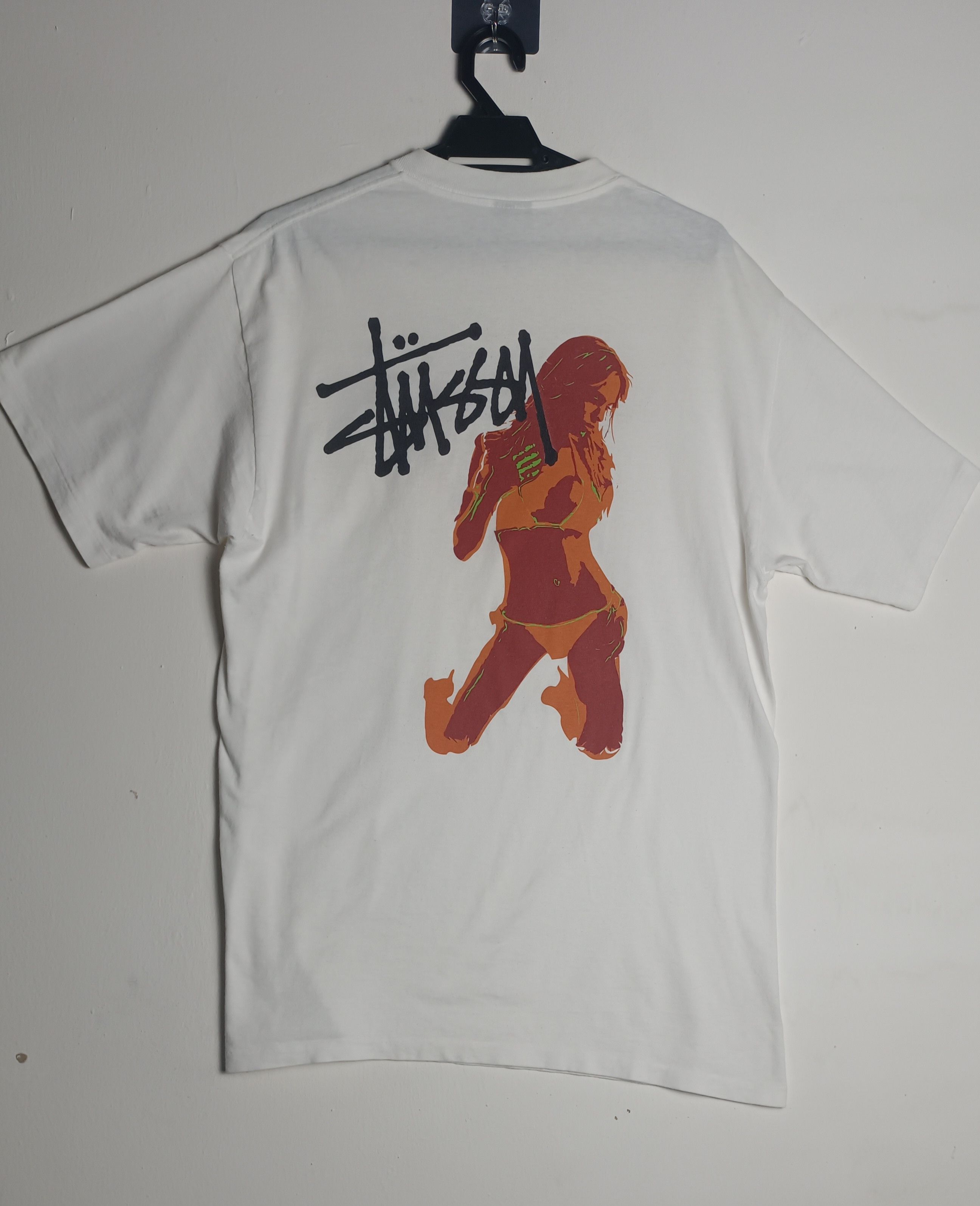 image of Vintage90's Stussy Multiple Technix Usa Sexy Nude Girl Punk in White, Men's (Size Large)