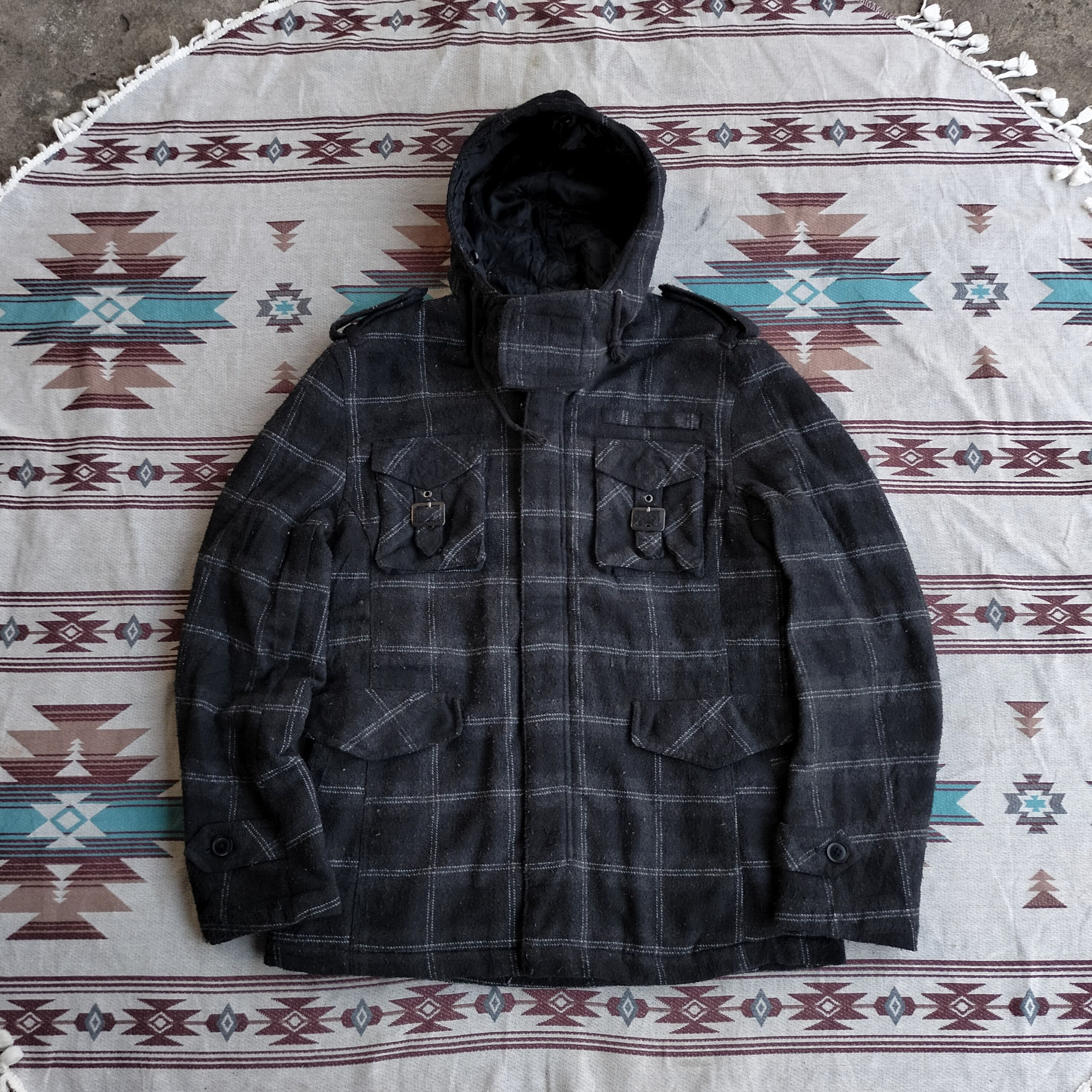 Rockers Garment plaid hooded jacket
