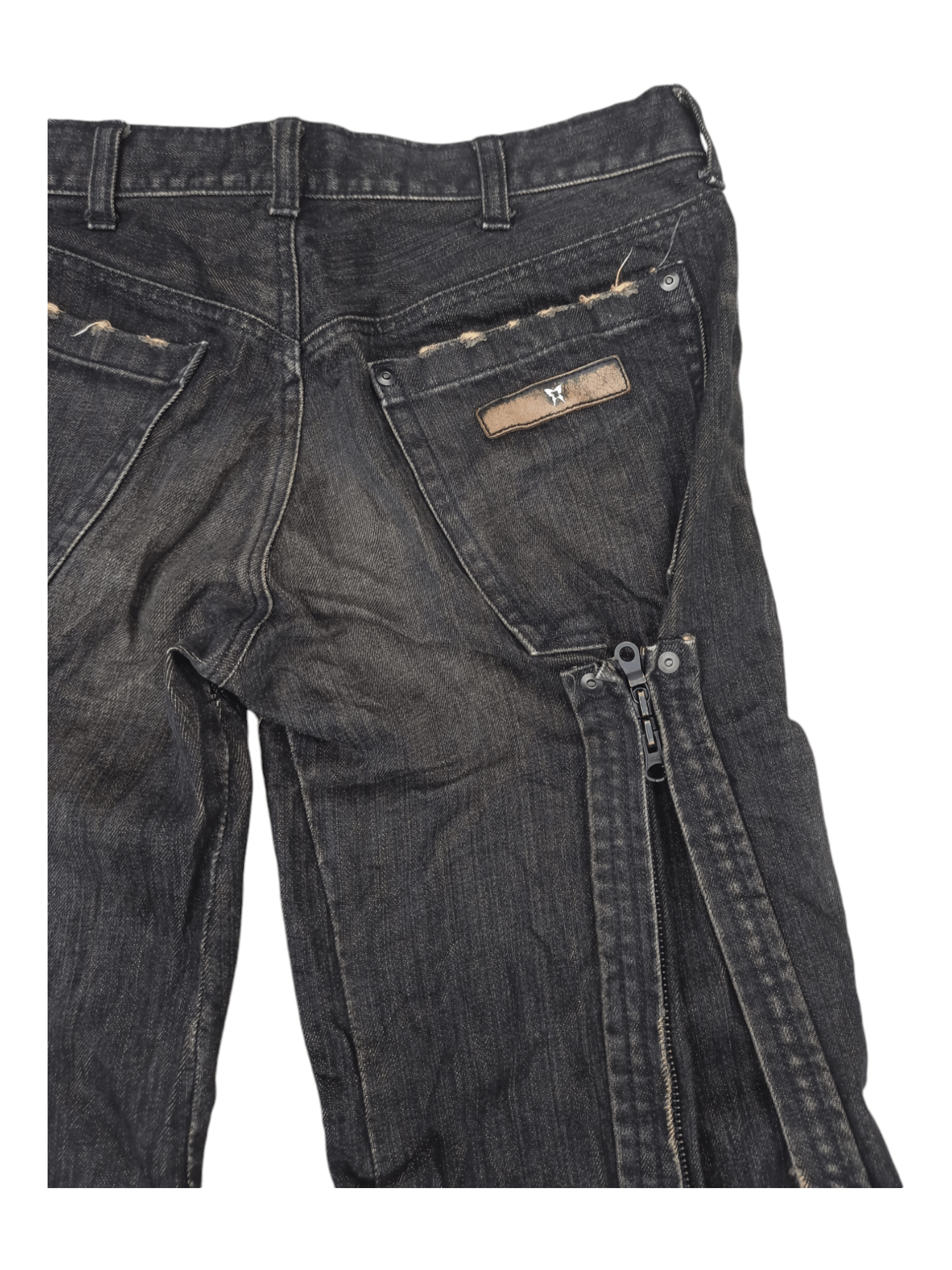 Japanese Black Denim Lace Up Zipper Flared Jeans