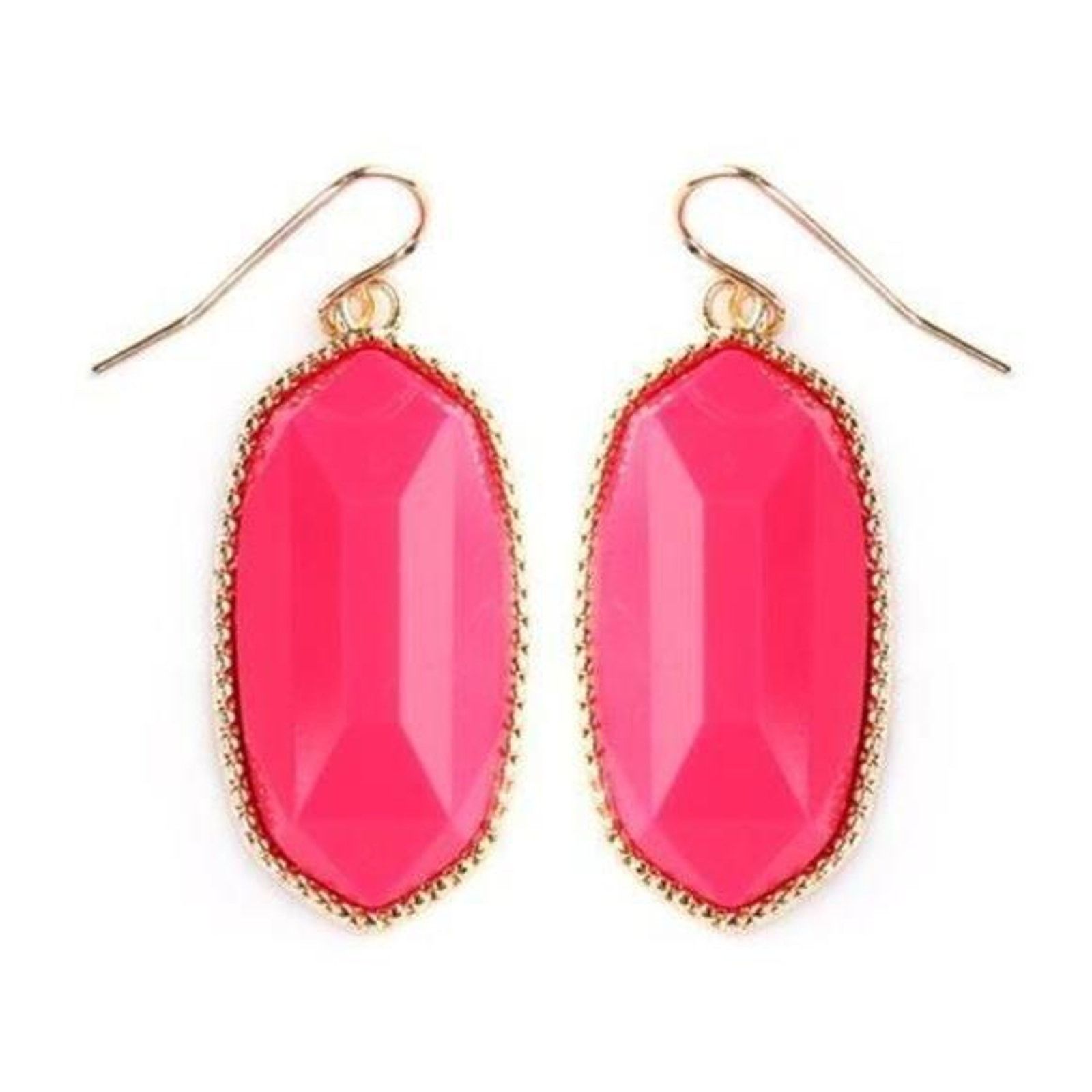 Other New Hot Pink Stone Gold Hexagon Dangle Drop Earrings Size ONE SIZE - 1 Preview