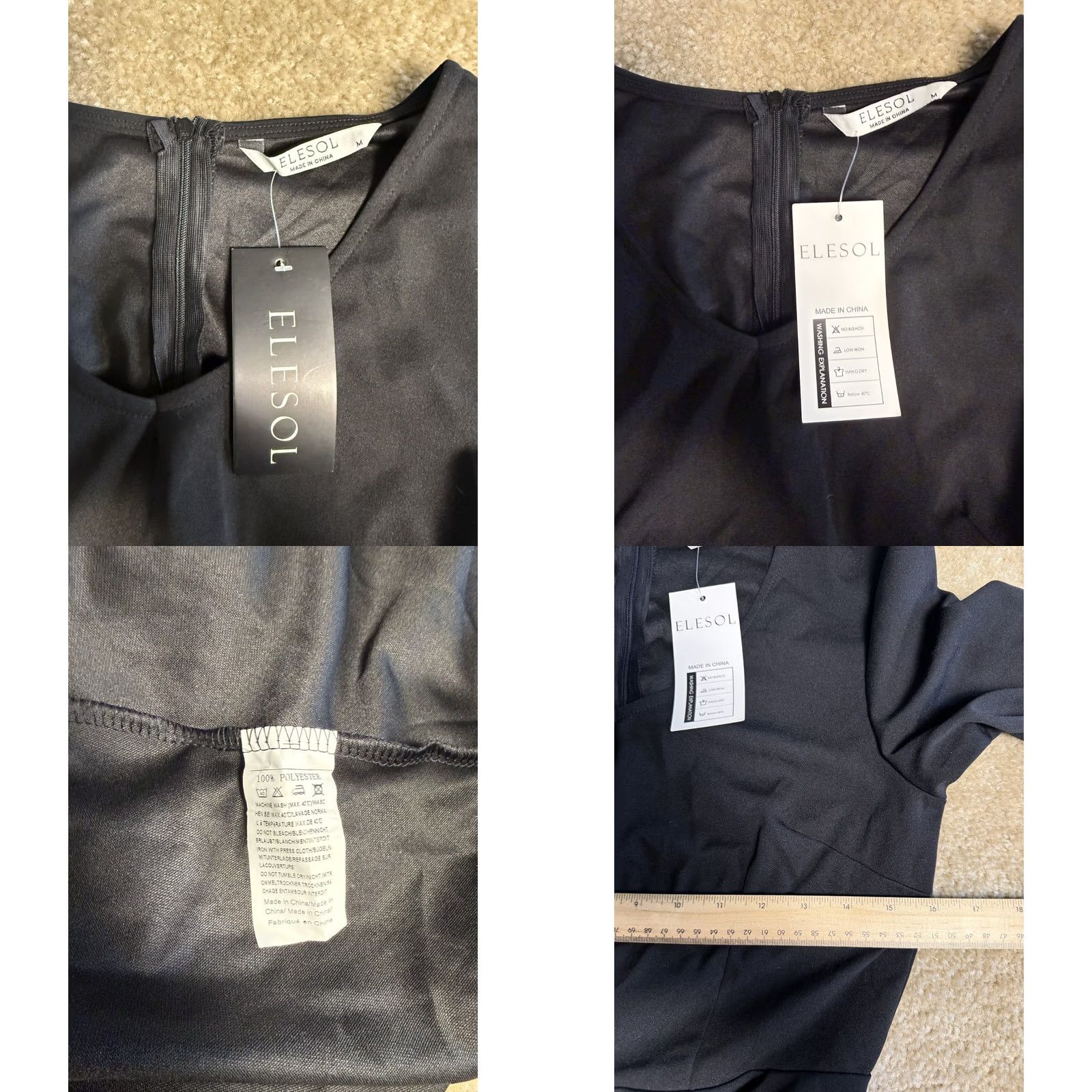 Black Halo ELESOL Women's Midi Dress Black Medium Half Sleeve Stretch Flare NWT F423 Size M / US 6-8 / IT 42-44 - 8 Thumbnail