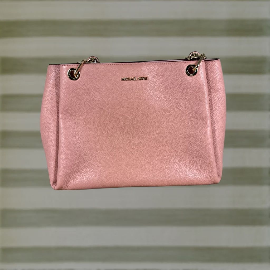 Michael Kors Authentic Michael Kors Large Leather Trisha Shoulder Gusset Handbag Primrose Pink Pebbled Leather Gold Hardware Size ONE SIZE - 1 Thumbnail