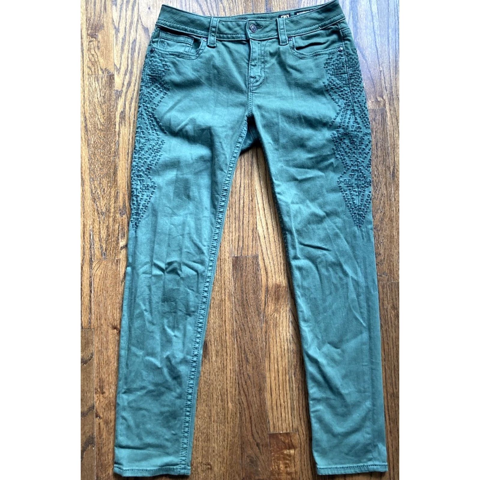 Miss Me Miss Me Jeans Womens Size 29 Hunter Green Skinny Embroidered Stretch Mid Rise Jeans Size 29" - 2 Thumbnail