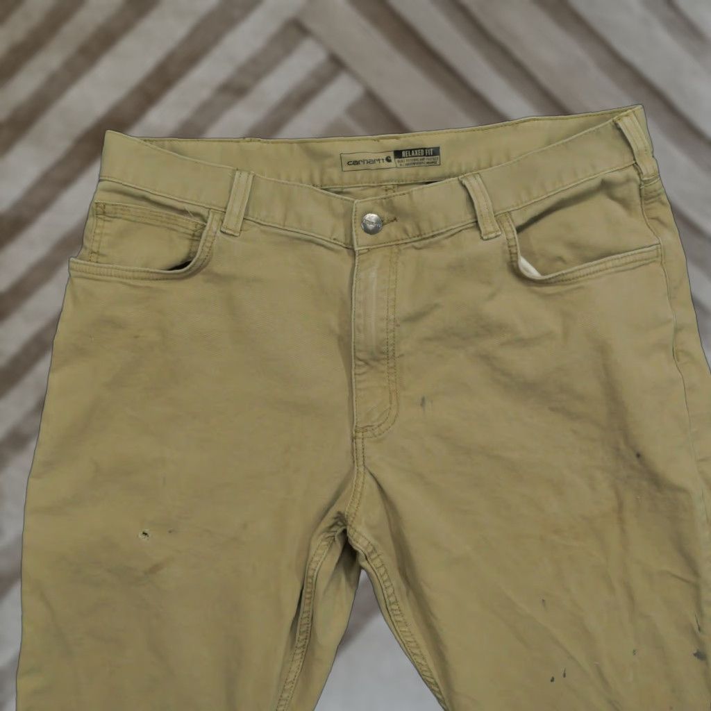 Carhartt Carhartt Pants Mens 38x28 Tan Khaki Canvas Workwear Relaxed Fit 5-Pocket Carpenter Straight 38 Regular Mens Pants Size US 38 / EU 54 - 1 Thumbnail